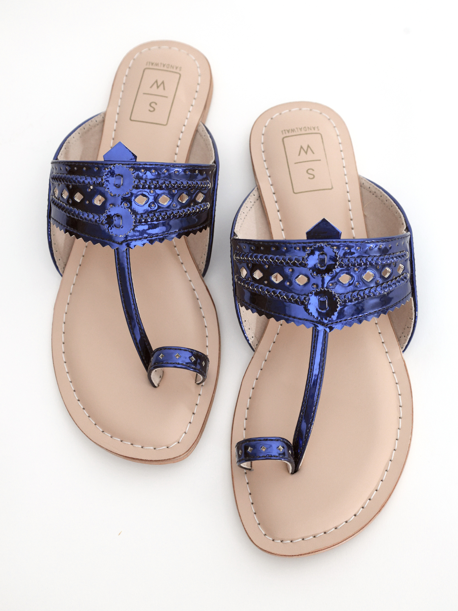 Roxanne Glitzy Blue Vegan Kolhapuri Sandals