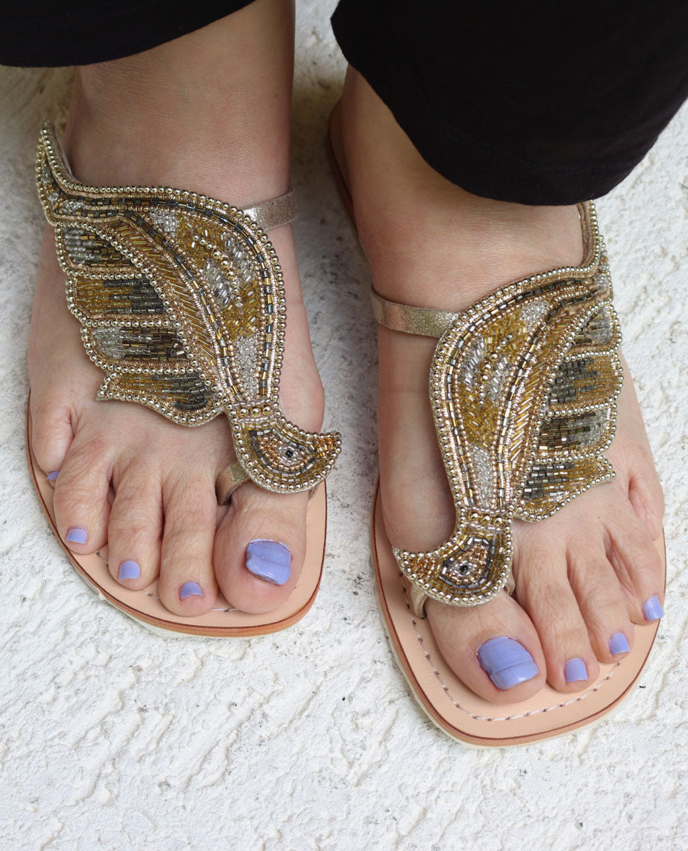 Tweety Gold & Silver Bronze Beaded Flats