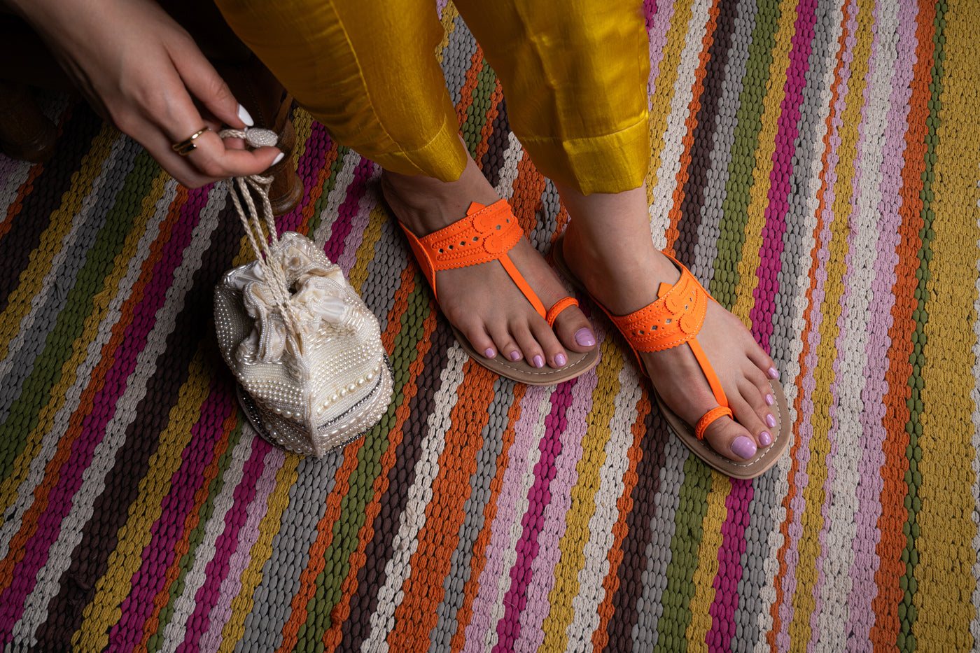 Peggy Fluoro Orange Kolhapuri Sandals