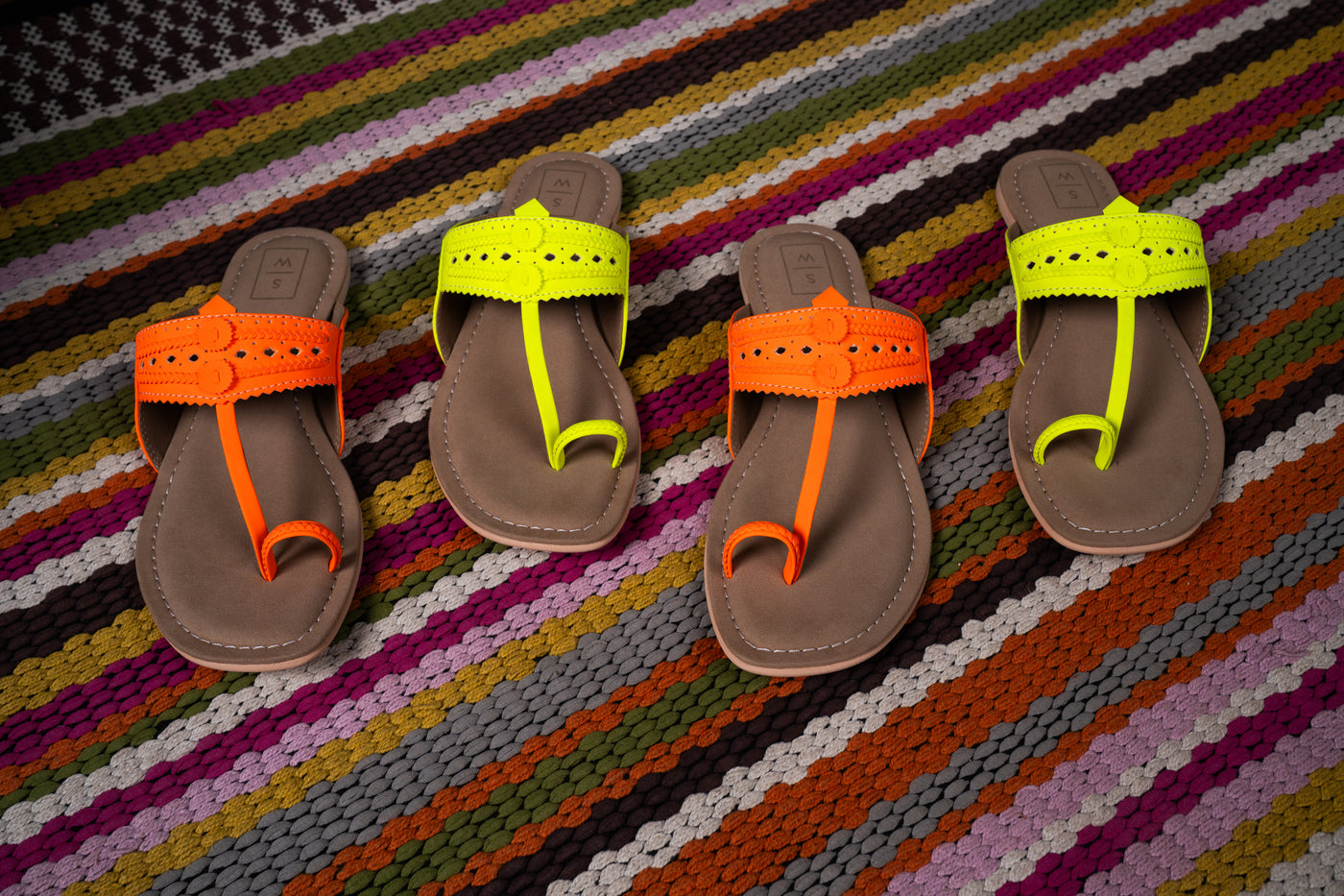 Peggy Fluoro Orange Kolhapuri Sandals