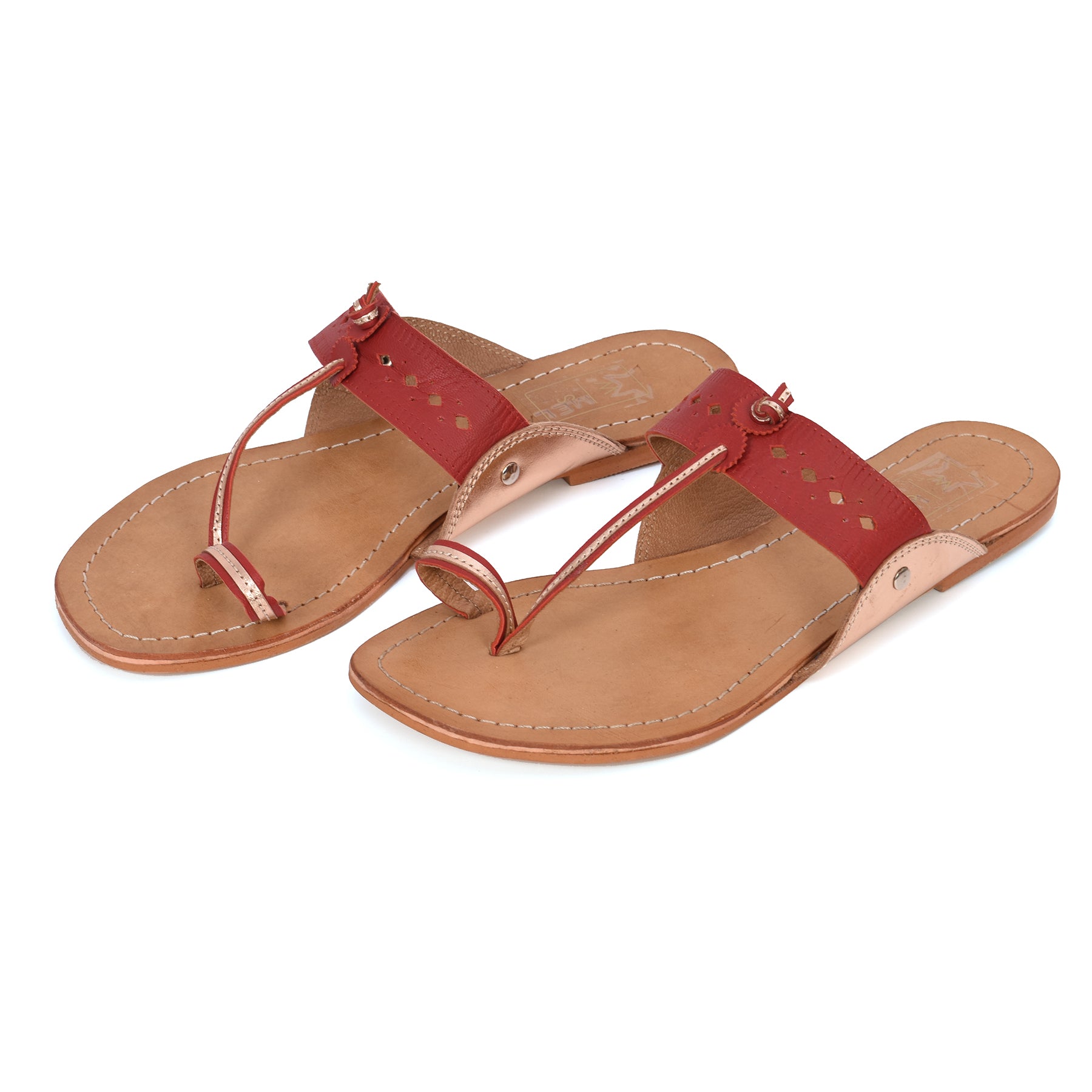 Arya Red & Rose Gold Kolhapuri Sandal