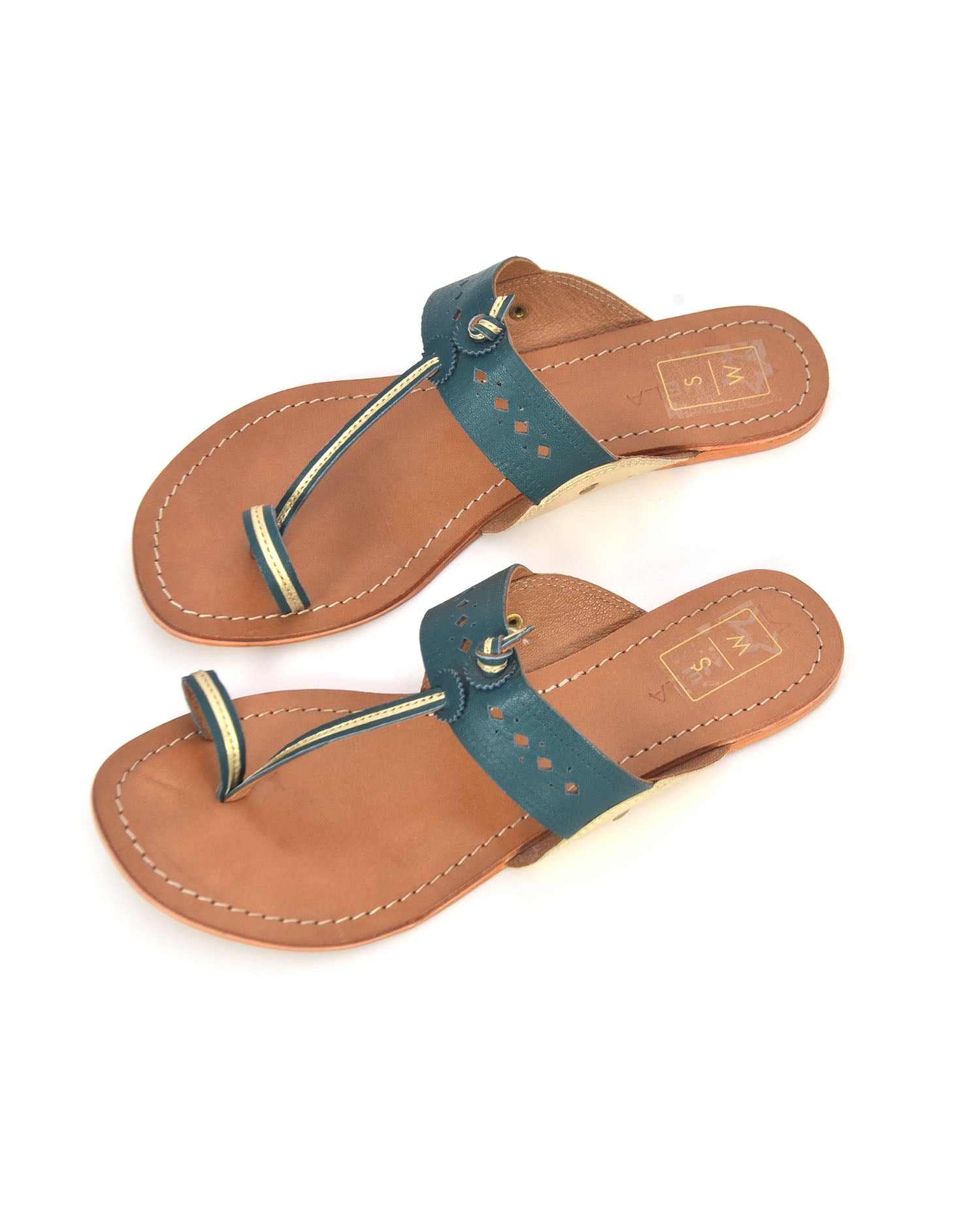 Zoe Teal Gold Kolhapuri Chappal