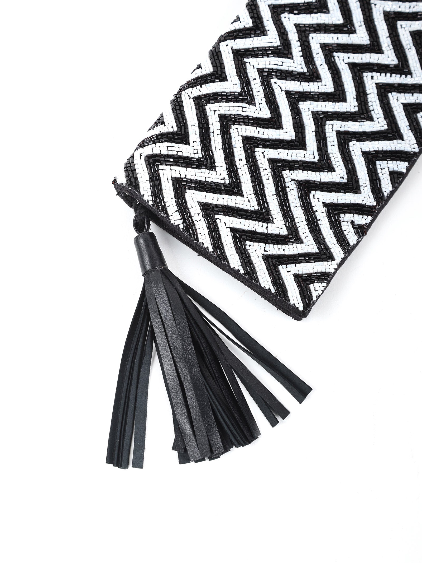 Chevron Foldover Monochrome Beaded Clutch