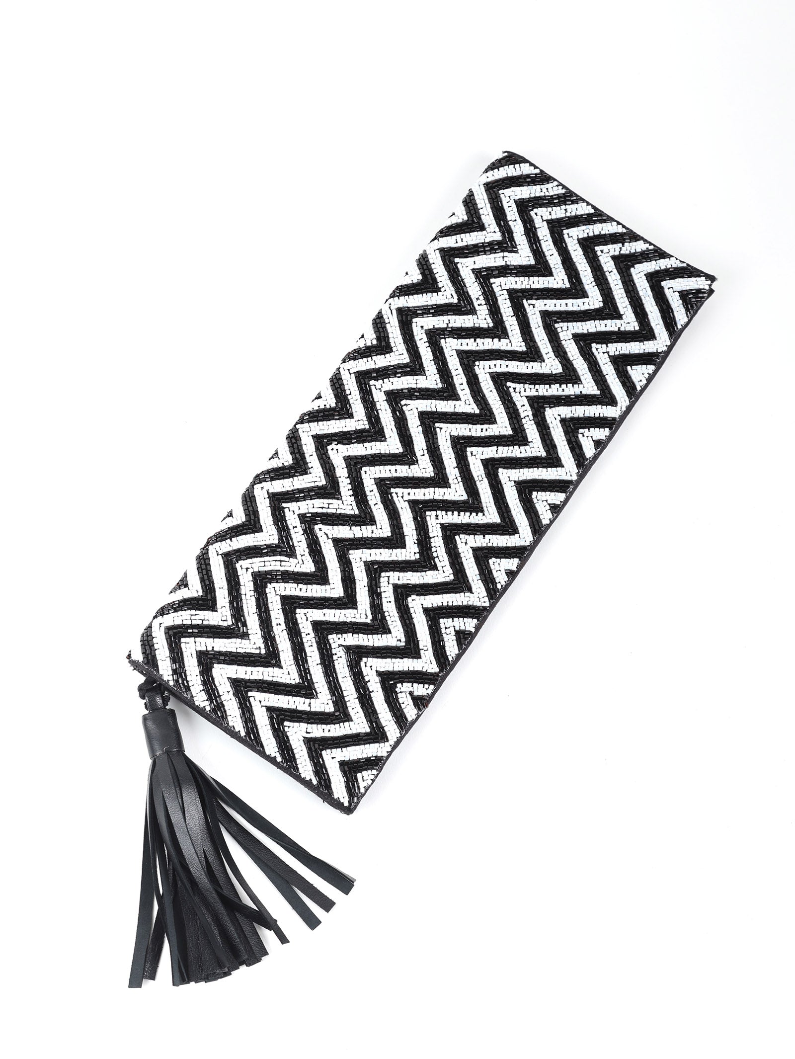Chevron Foldover Monochrome Beaded Clutch