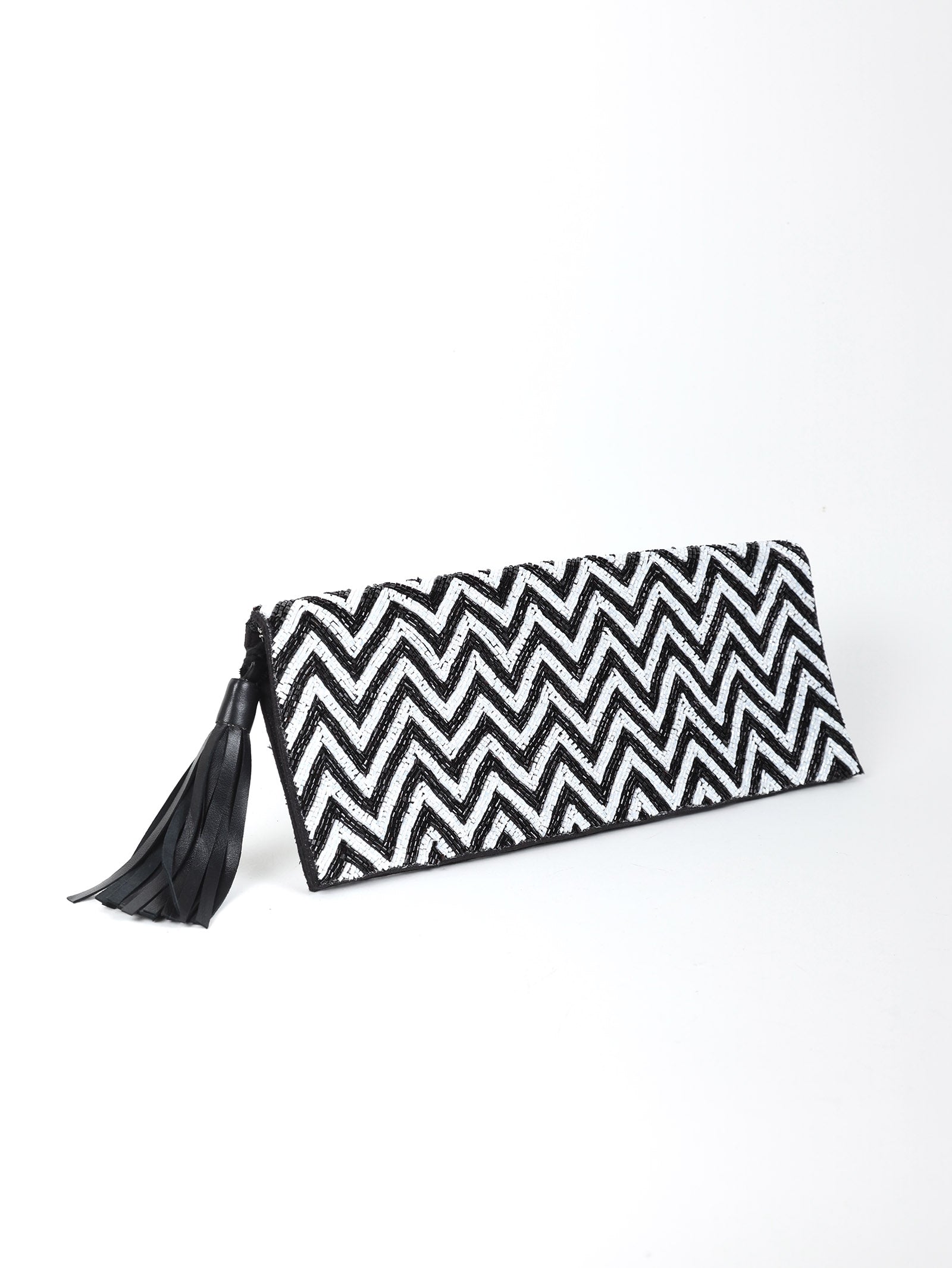 Chevron Foldover Monochrome Beaded Clutch