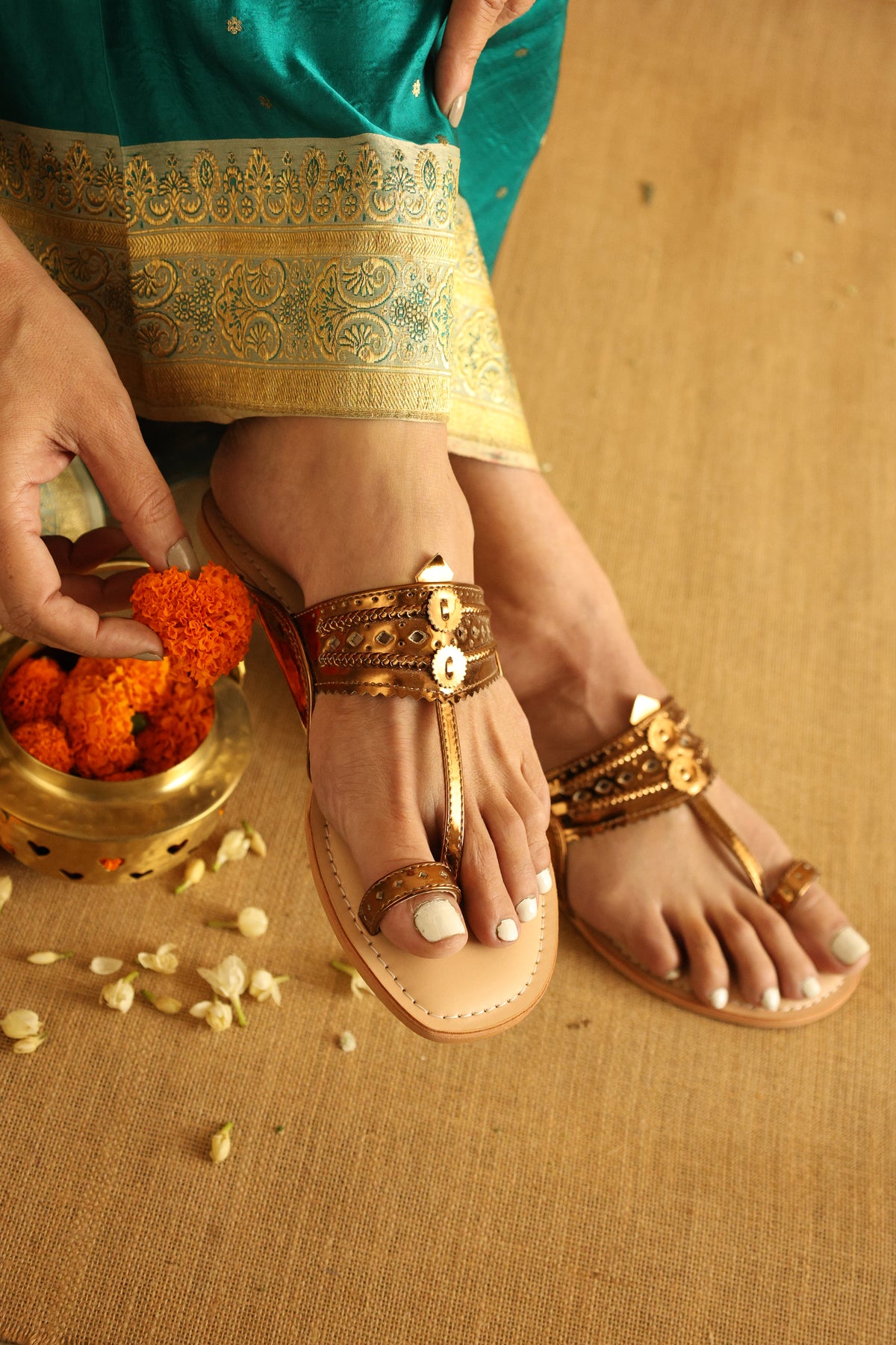 Roxanne Glitzy Antique Vegan Kolhapuri Sandals