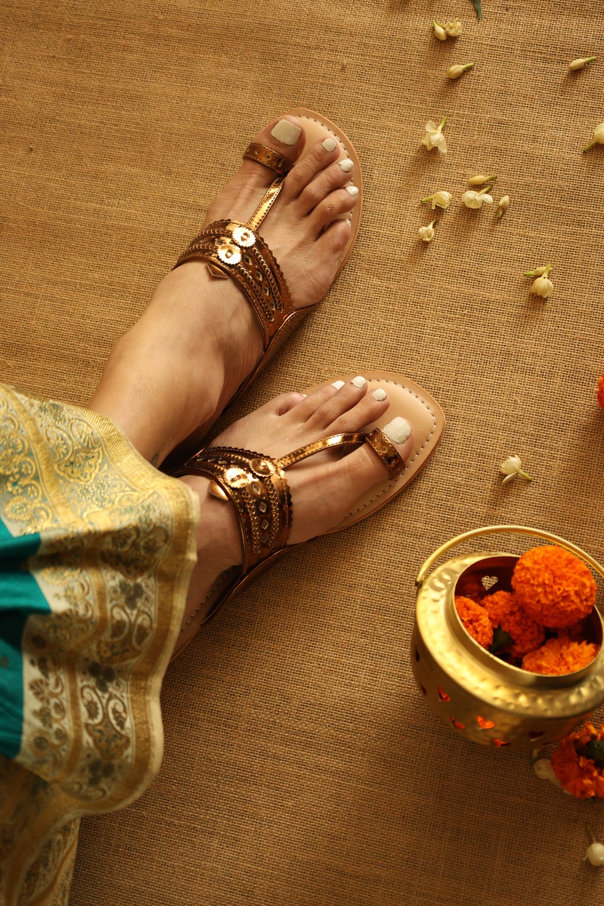Roxanne Glitzy Antique Vegan Kolhapuri Sandals