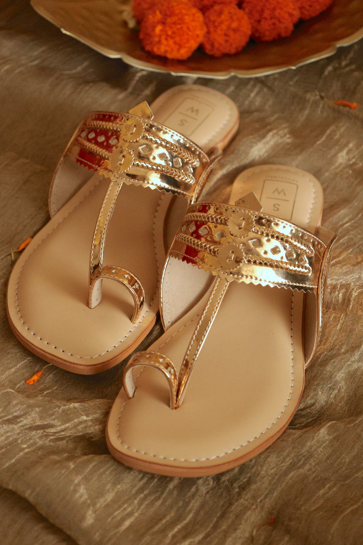 Roxanne Glitzy Rose Gold Vegan Kolhapuri Sandals