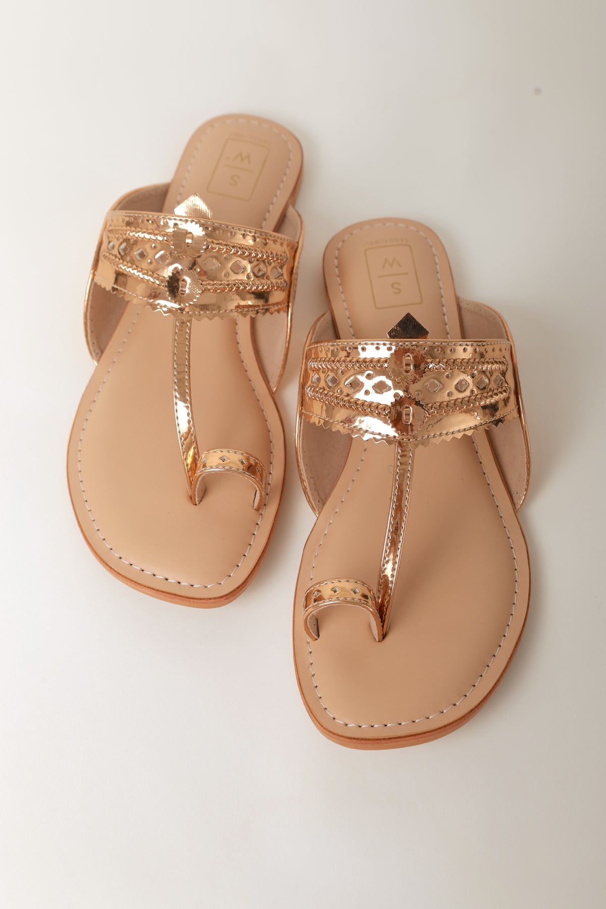Roxanne Glitzy Rose Gold Vegan Kolhapuri Sandals