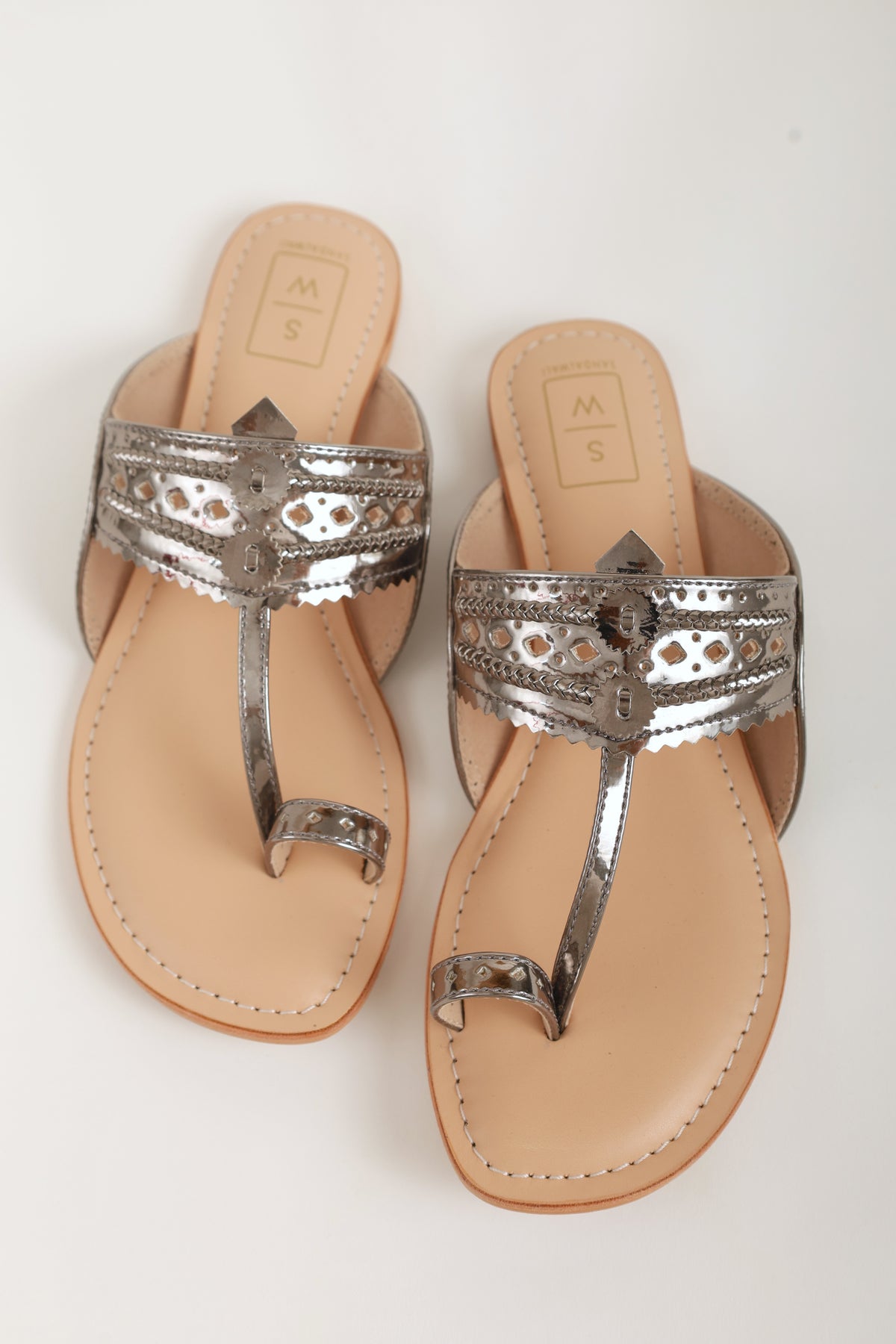 Roxanne Glitzy Gunmetal Vegan Kolhapuri Sandals