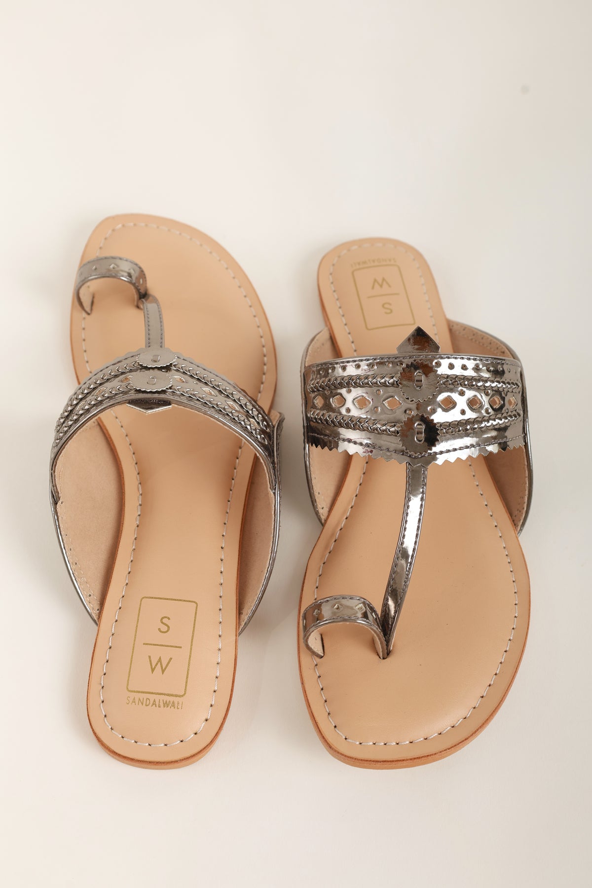Roxanne Glitzy Gunmetal Vegan Kolhapuri Sandals