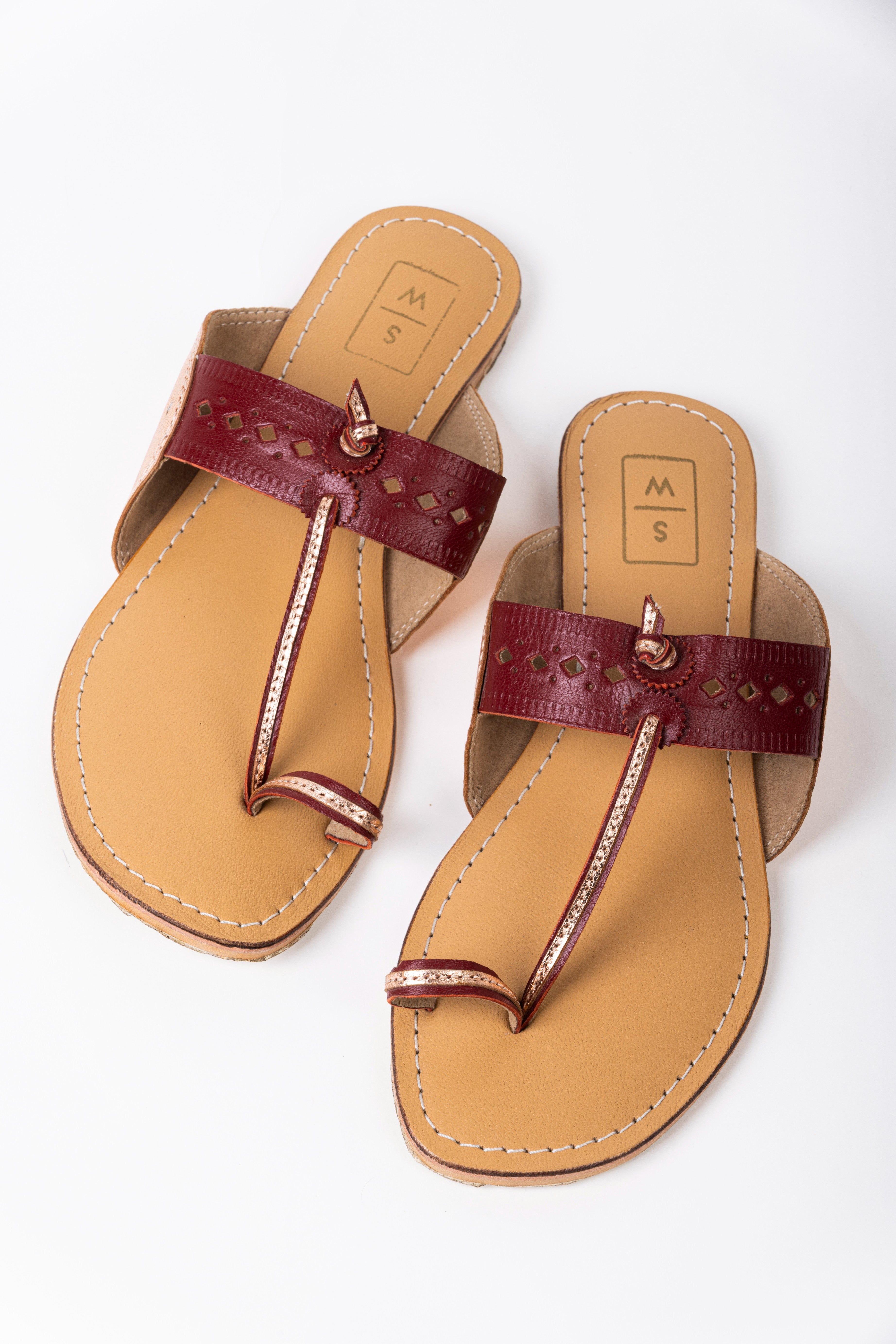 Arya Red & Rose Gold Kolhapuri Sandal