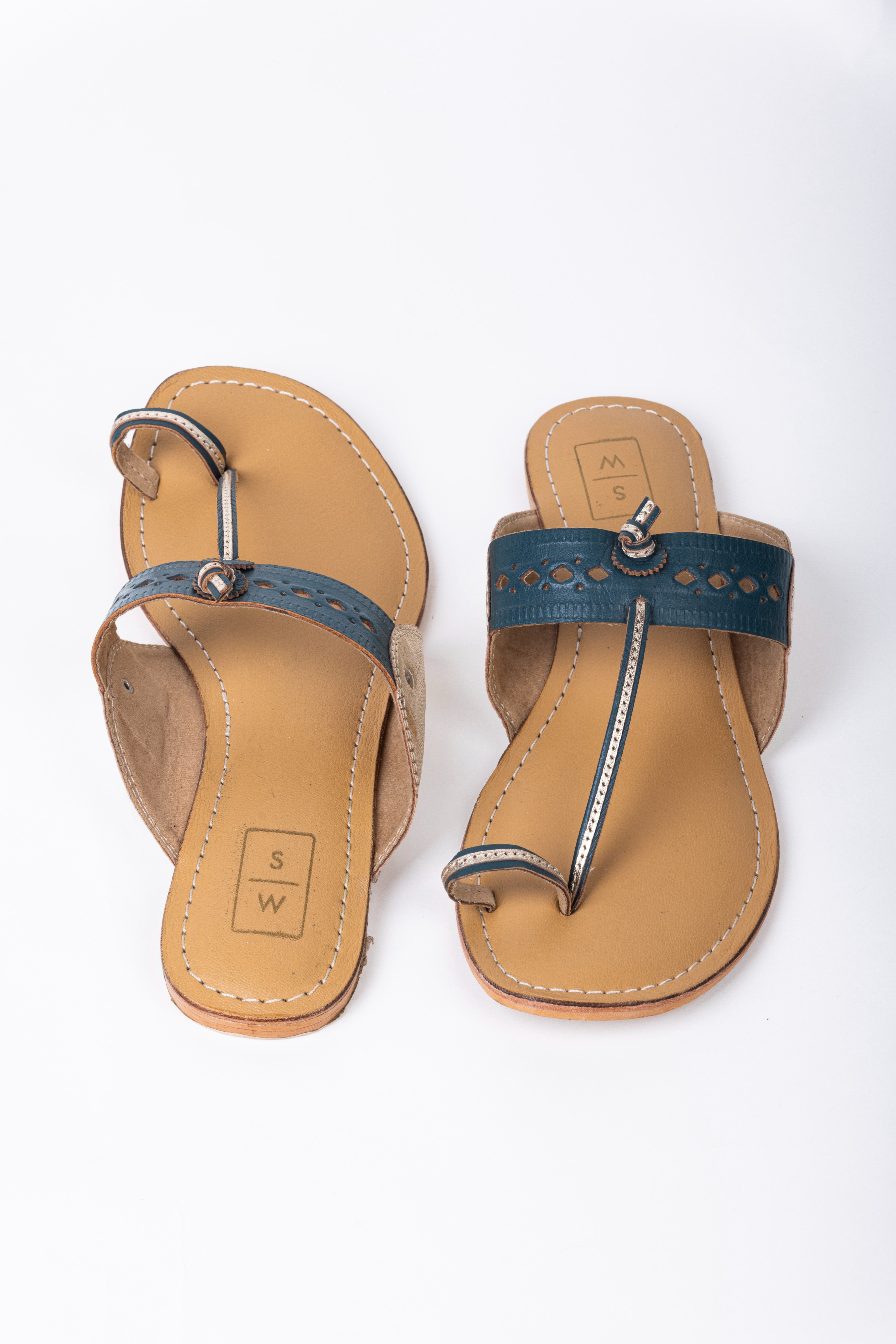 Zoe Teal & Gold Kolhapuri Chappal