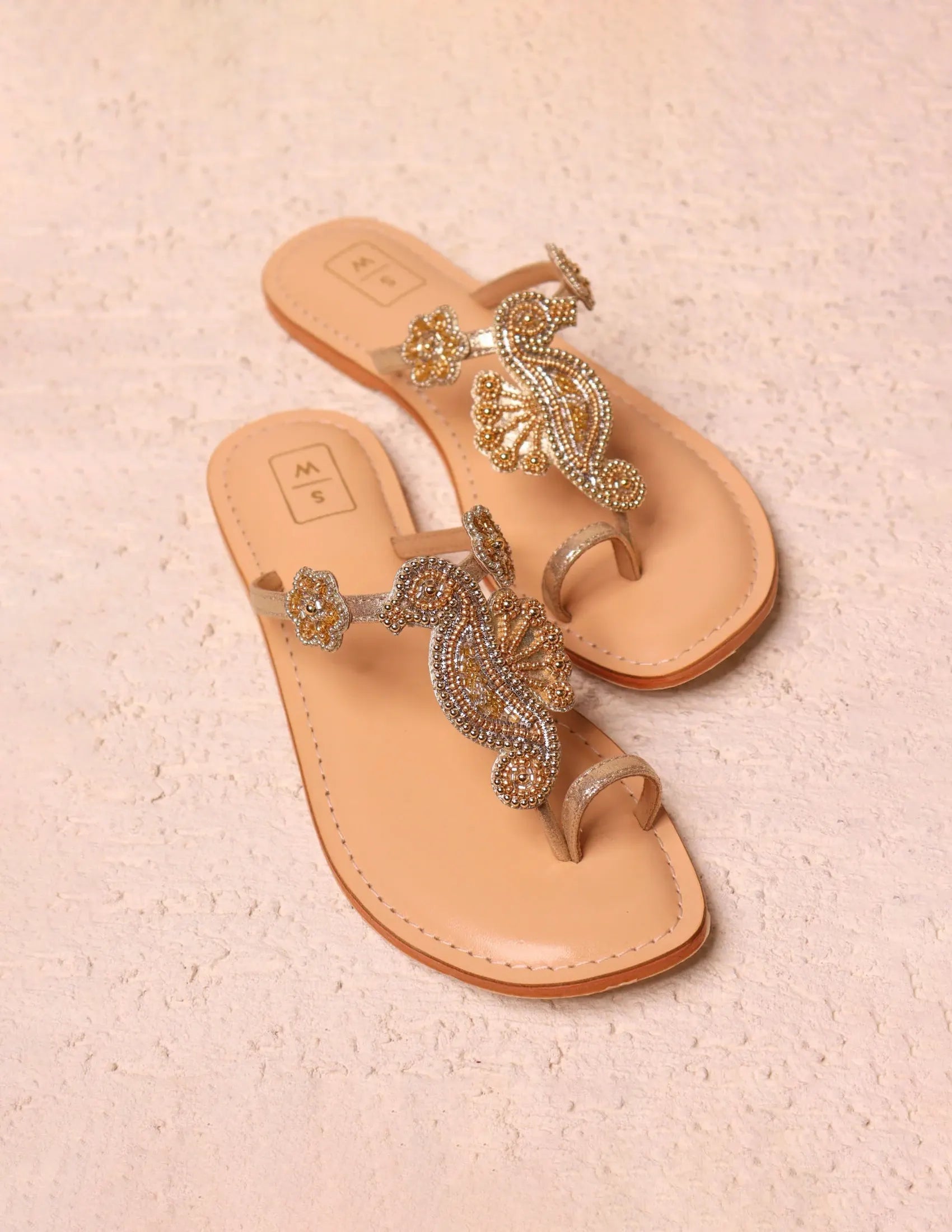 Lucielle Gold Beaded Sandals