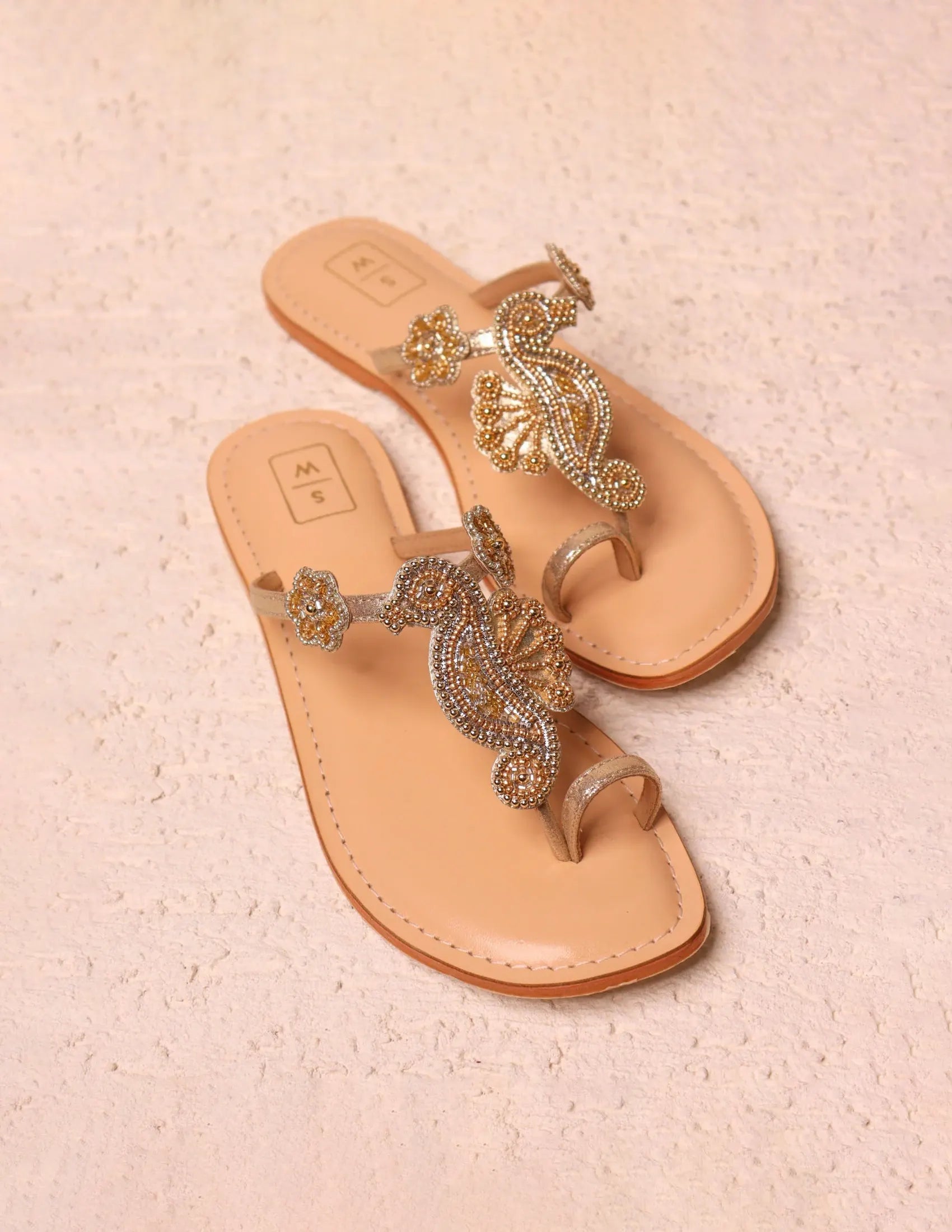 Luceille Gold Beaded Sandals