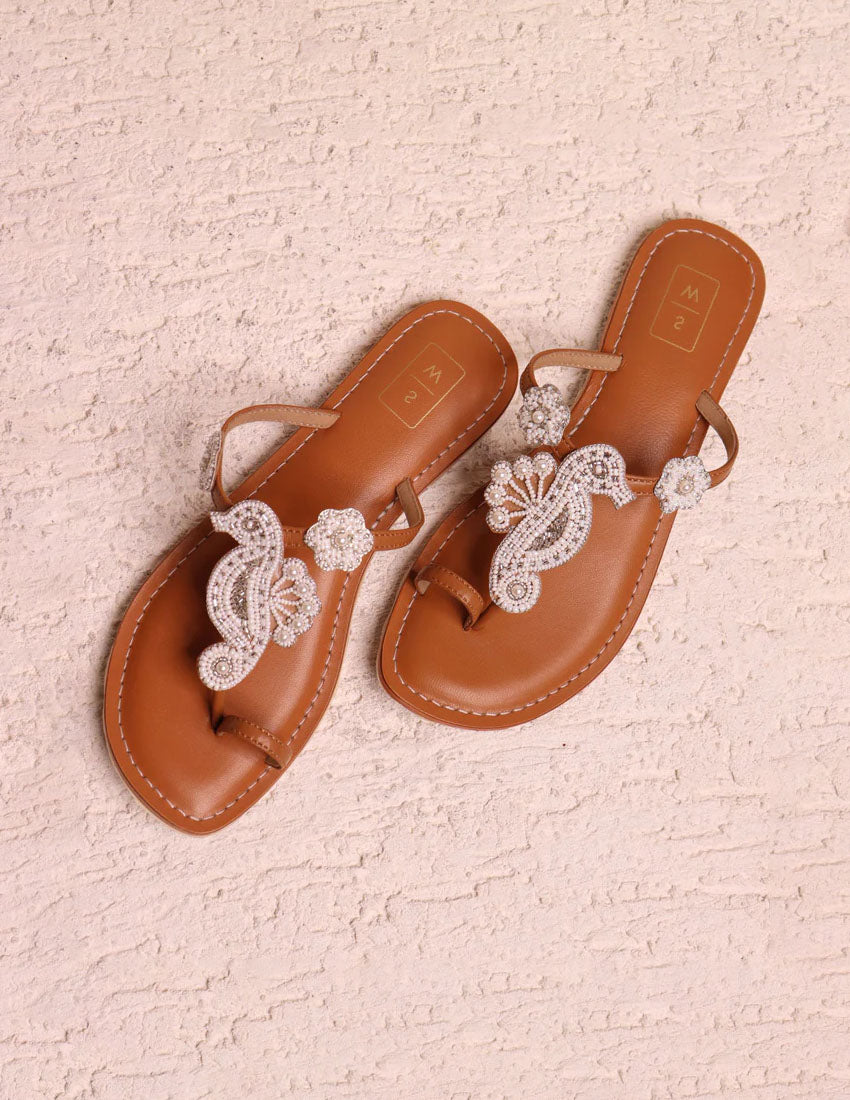 Lucielle White Beaded Sandals