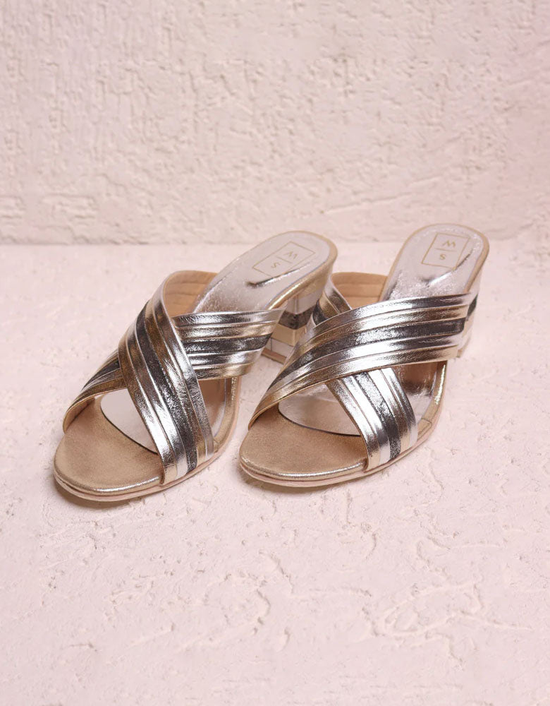 Tribeca Metallic Leather Block Heels