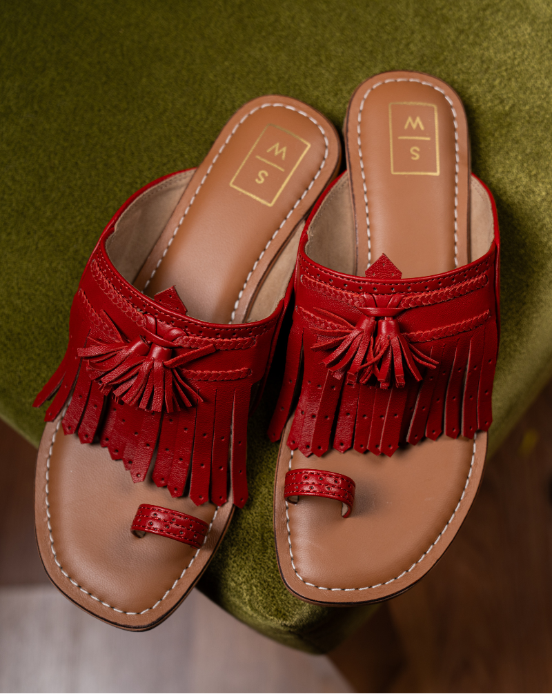 Lady Suzy Flat Red Kolhapuri Sandals - Main Image