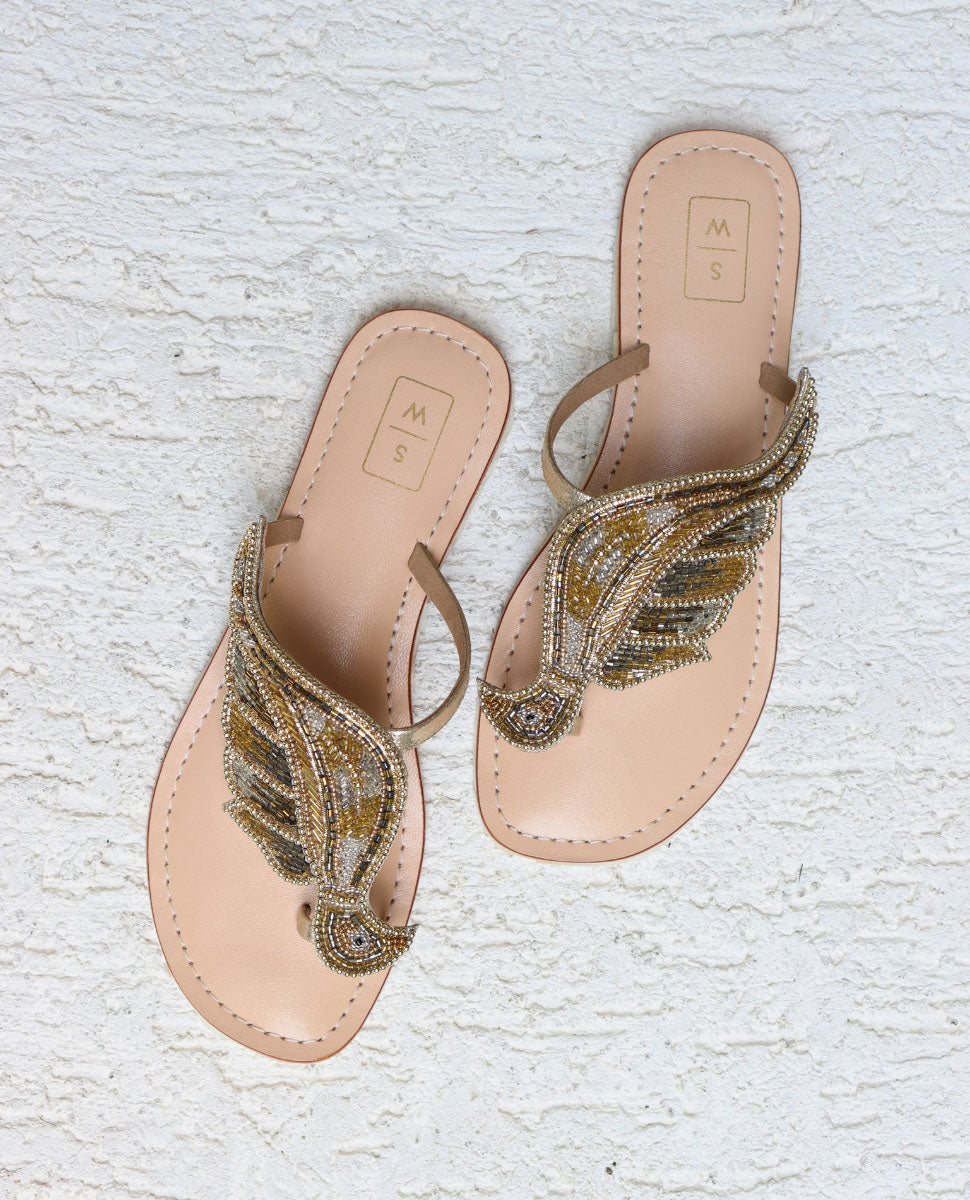 Tweety Gold & Silver Bronze Beaded Flats