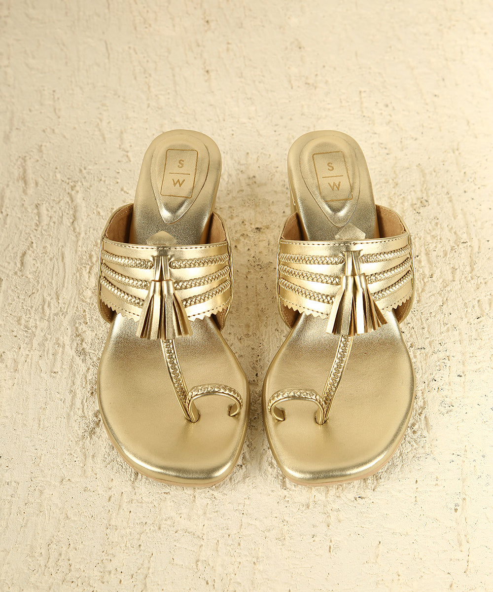 Alia Gold Block Heel Sandals