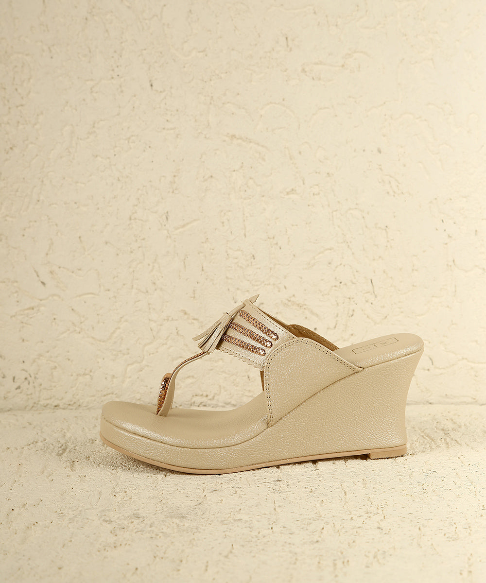 Deepika Champagne & Rose Gold Wedges