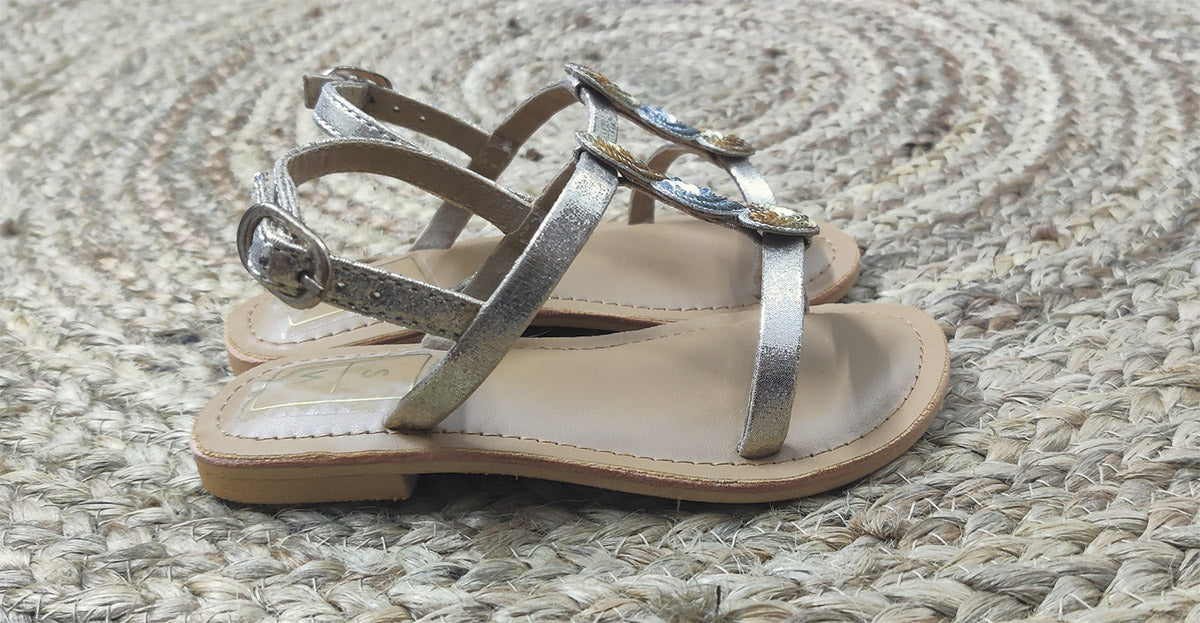 Dilly Silver & Gold Embroidered Sandals