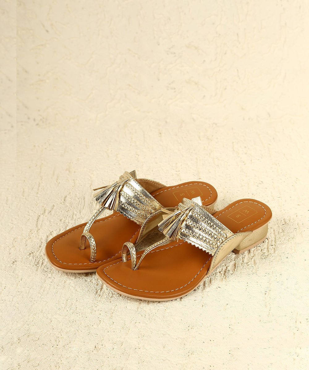 Sonya Gold Small Heel Sandals