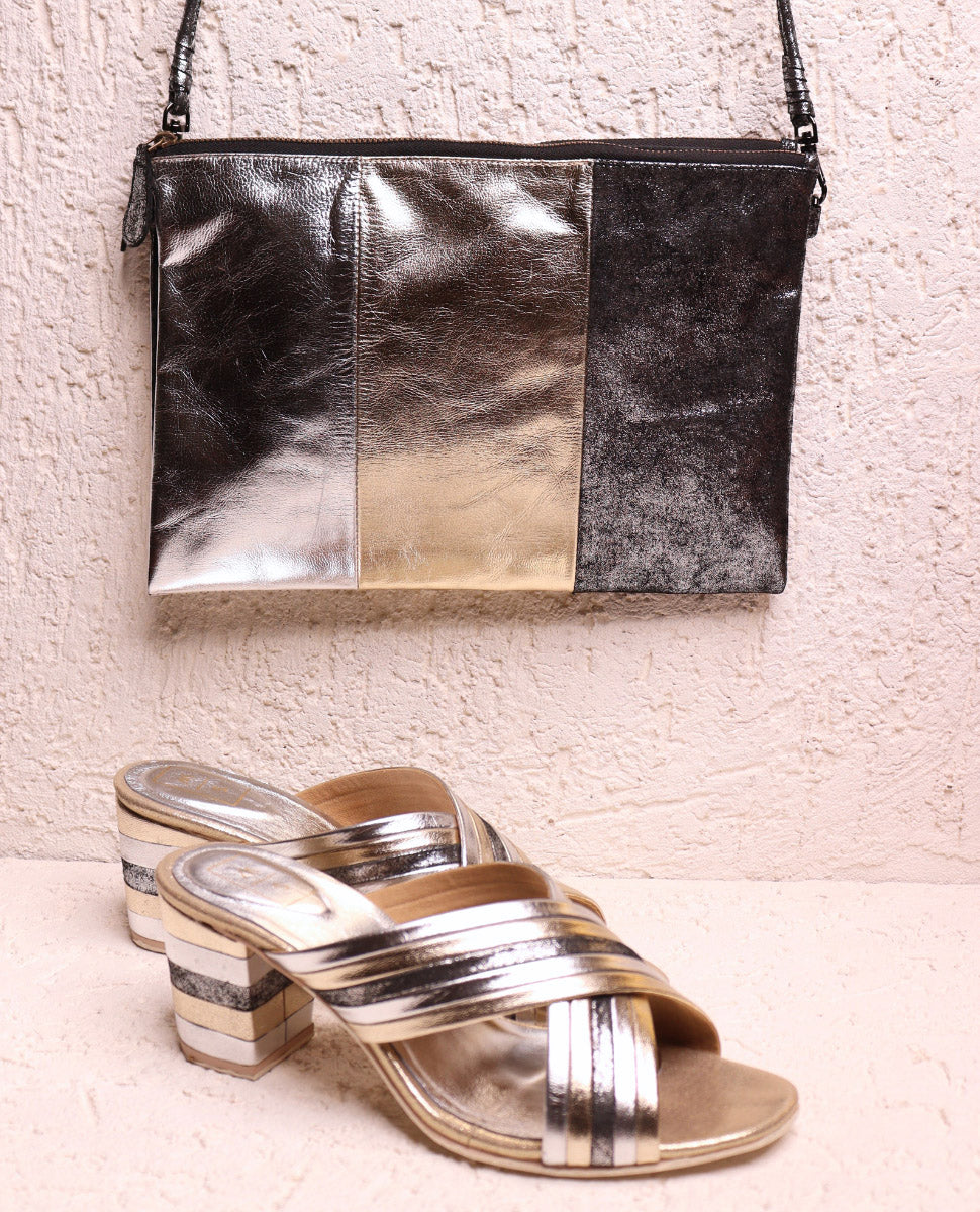 Tribeca Metallic Leather Block Heels