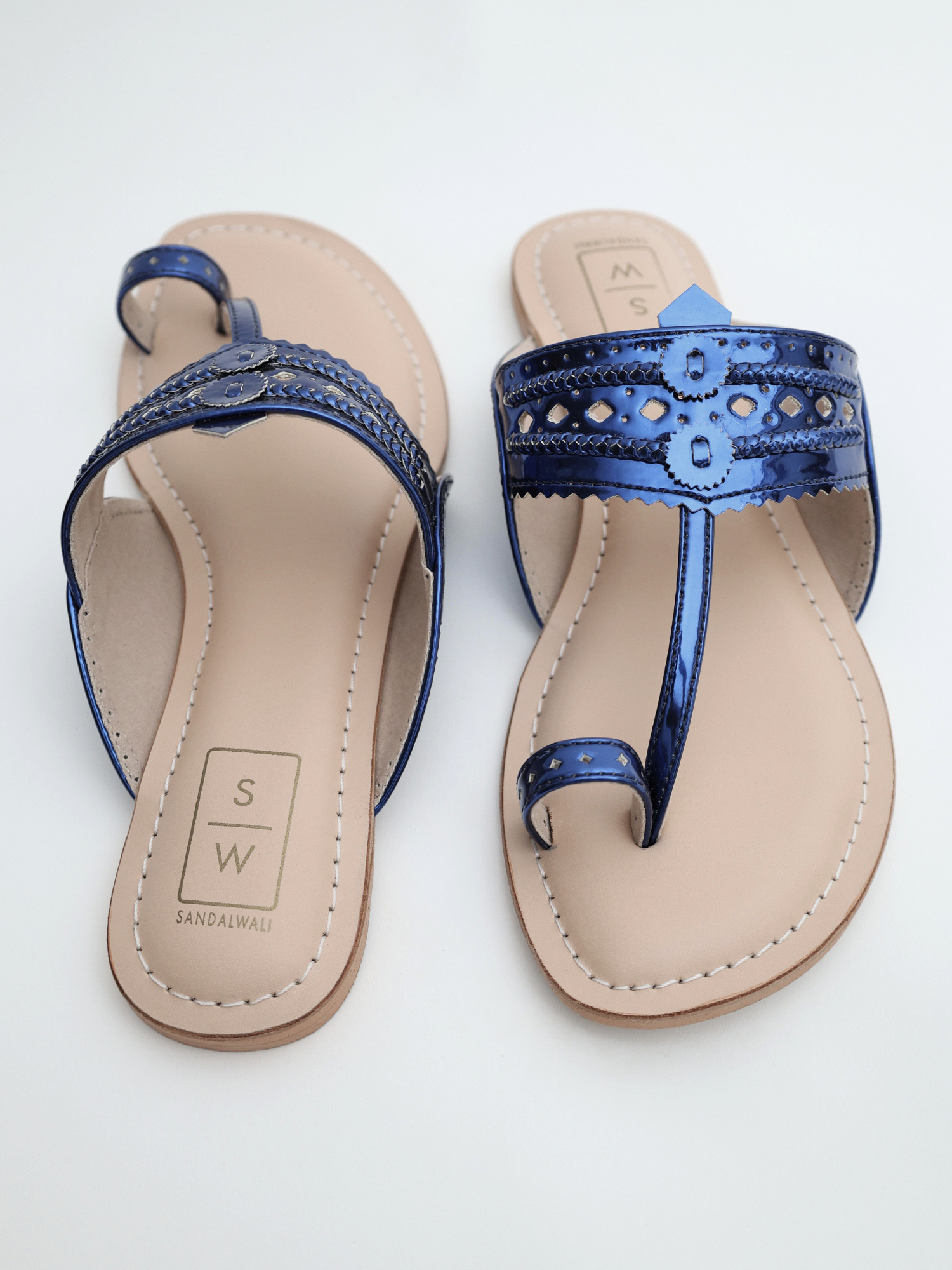 Roxanne Glitzy Blue Vegan Kolhapuri Sandals