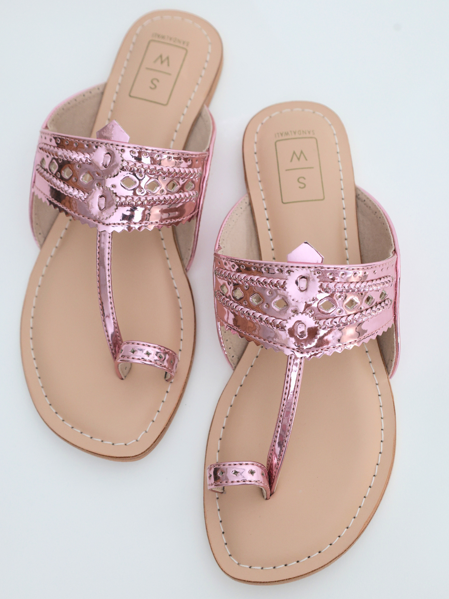 Roxanne Glitzy Soft Pink Vegan Kolhapuri Sandals