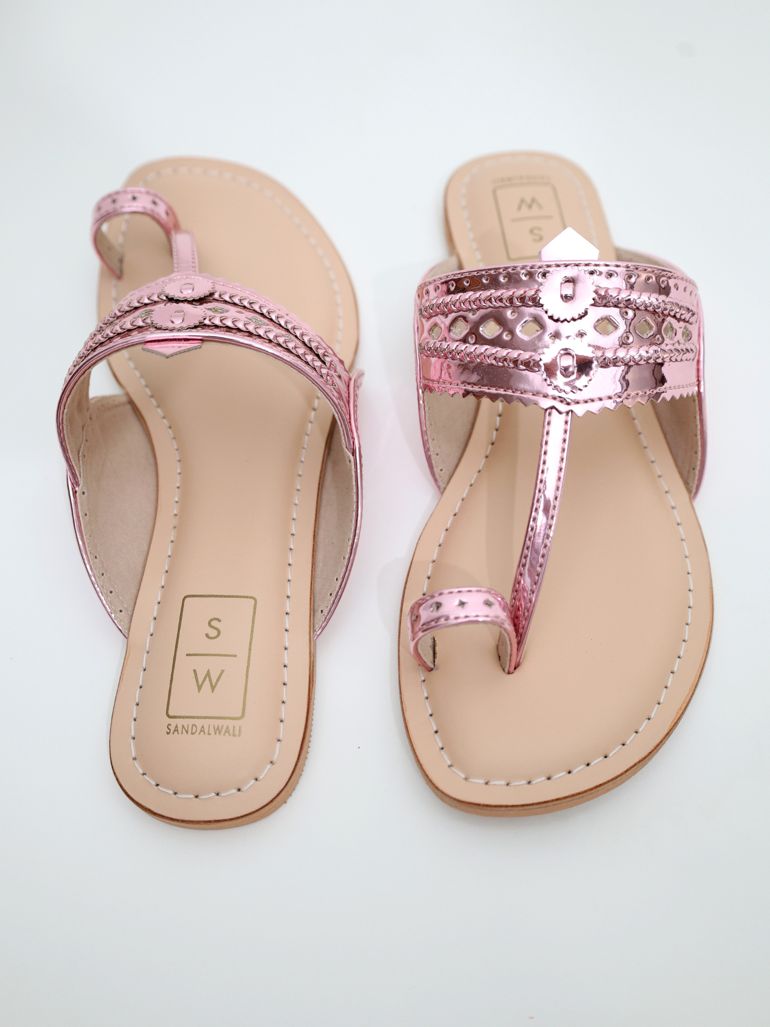 Roxanne Glitzy Soft Pink Vegan Kolhapuri Sandals
