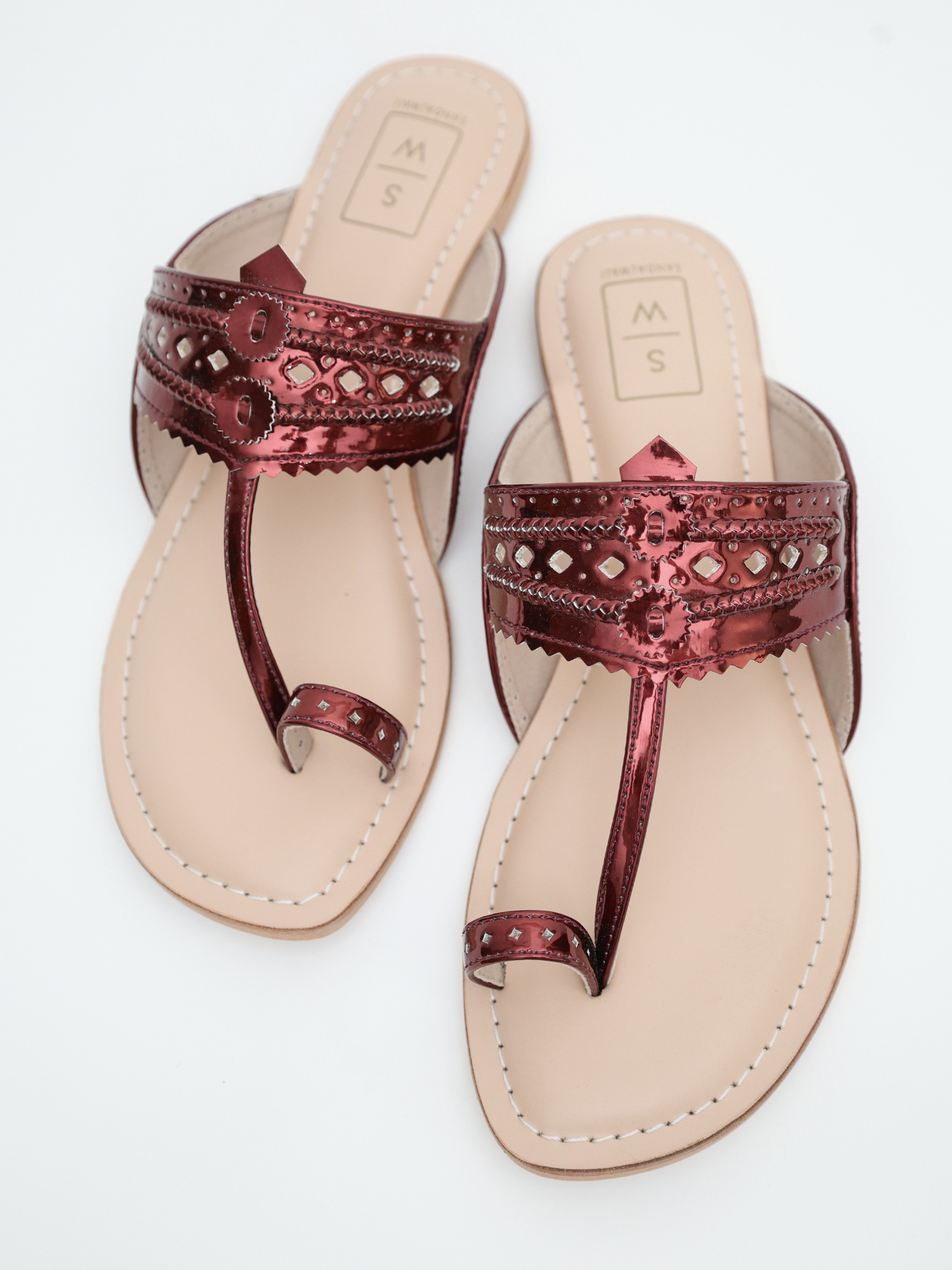 Roxanne Glitzy Maroon Vegan Kolhapuri Sandals