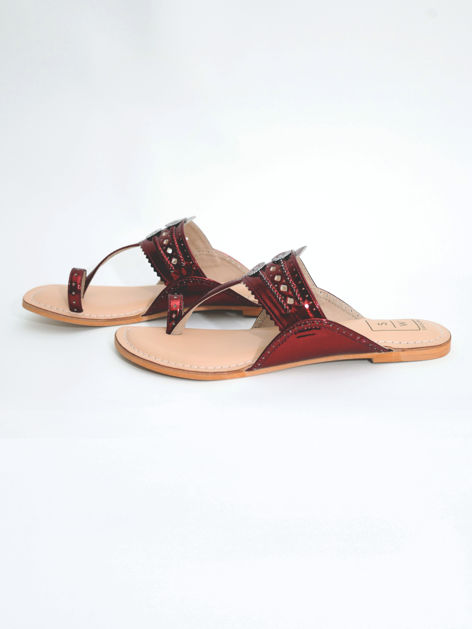 Roxanne Glitzy Maroon Vegan Kolhapuri Sandals