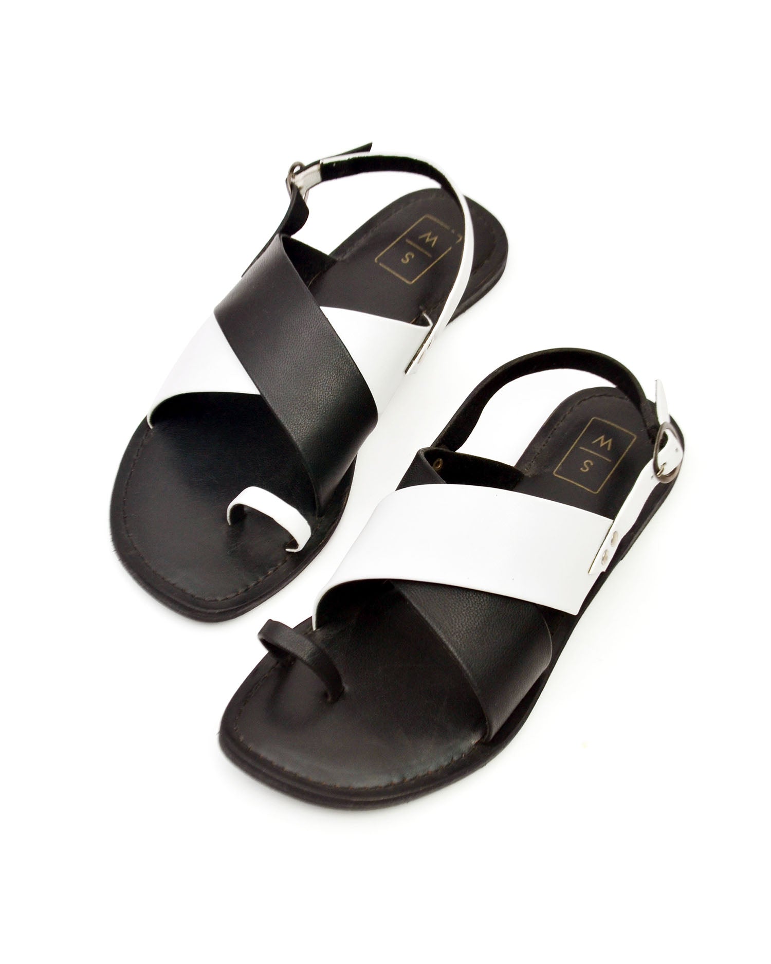 Ira Black & White Broad Strap Sandals