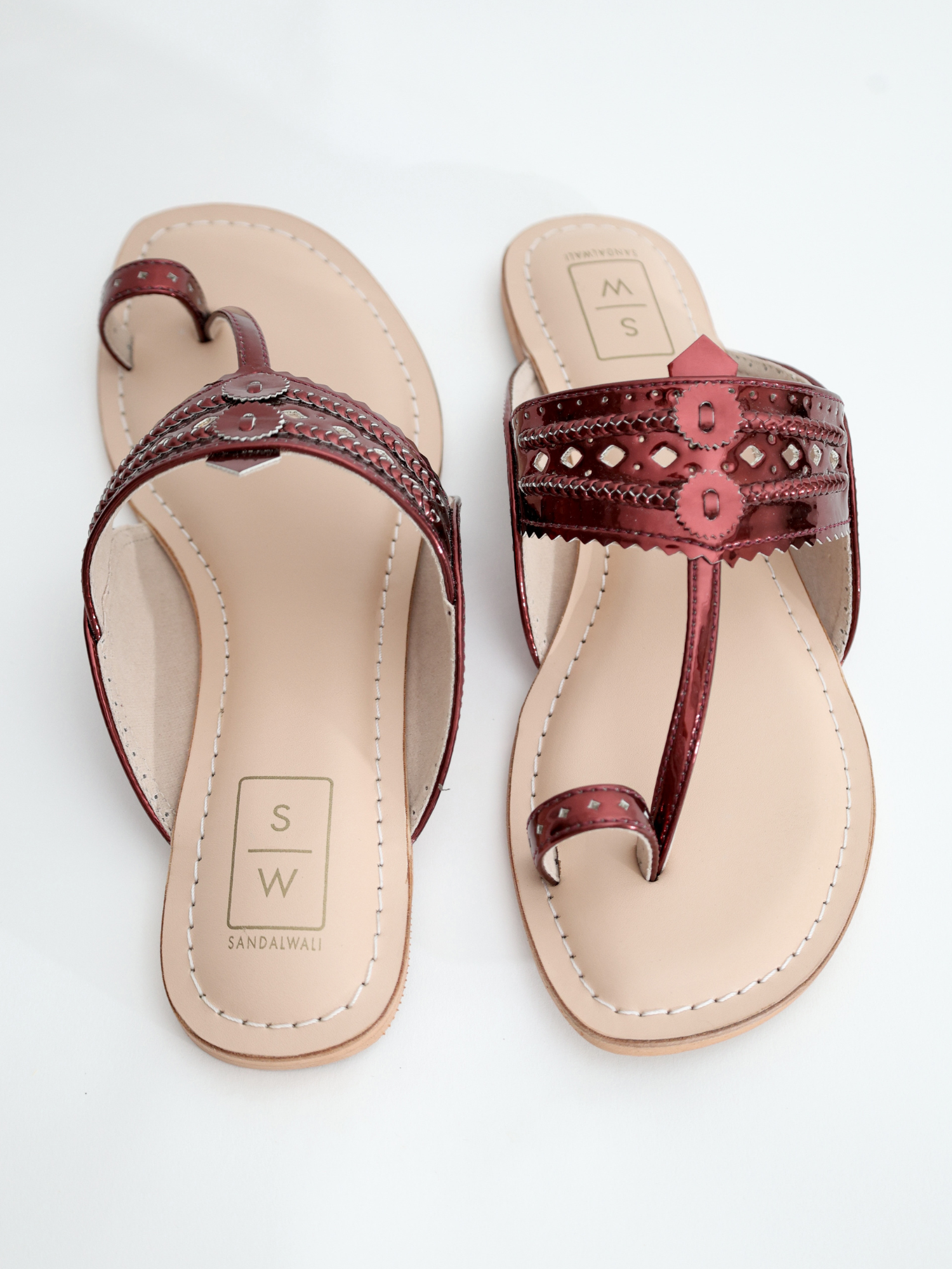 Roxanne Glitzy Maroon Vegan Kolhapuri Sandals