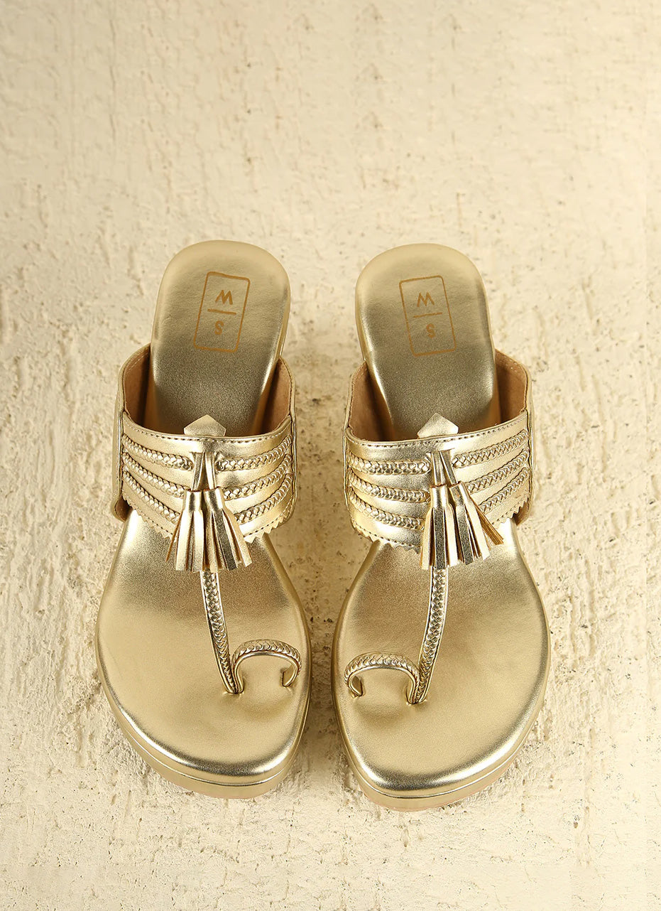 Alia Gold Wedge Heel Sandals