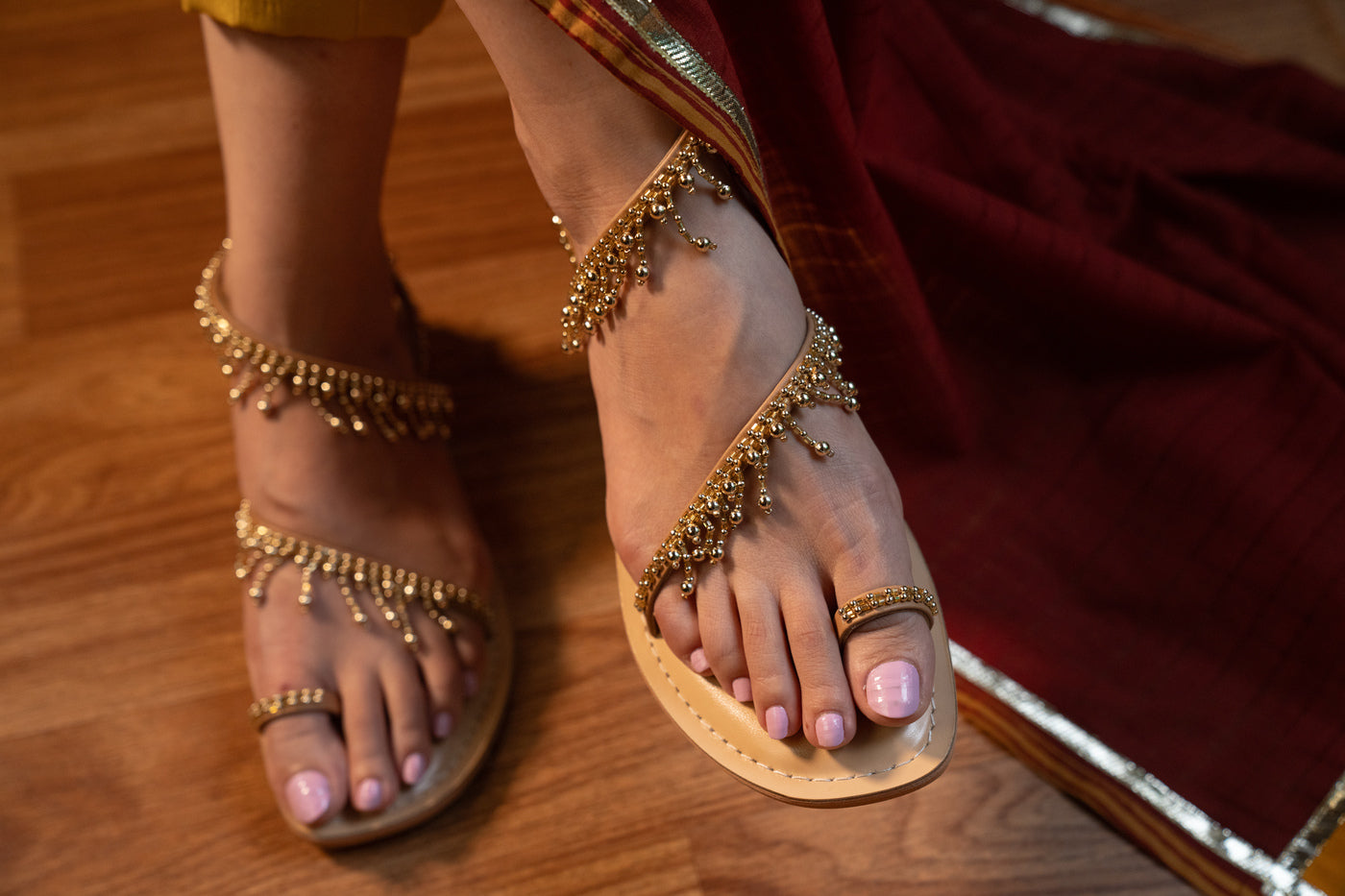 Soha Gold Beaded Sandals