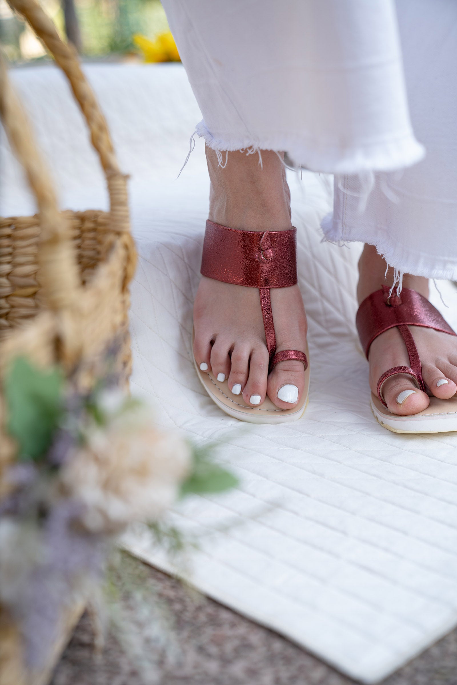Lalli Red Metallic Flatform Sandals