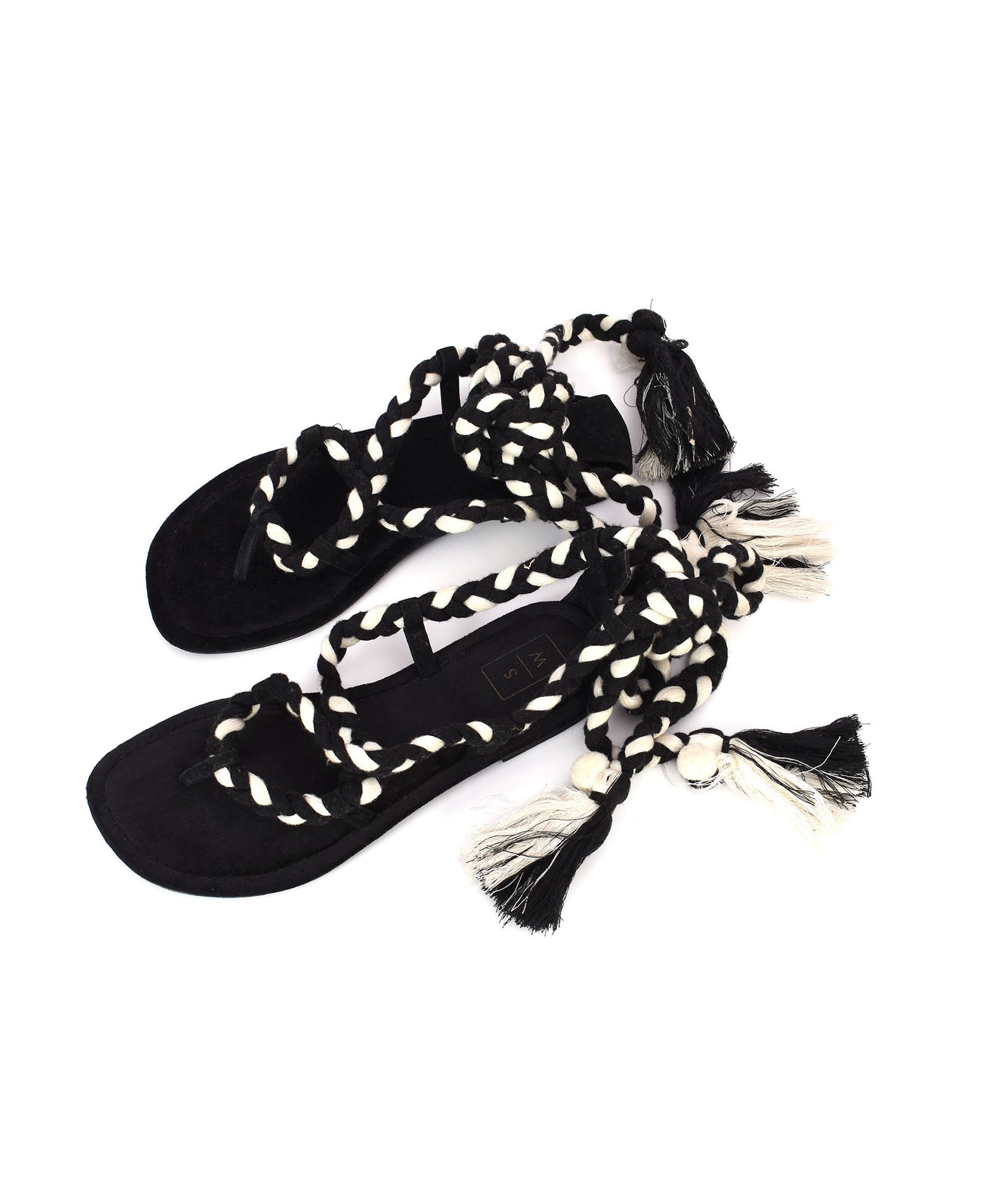 Ida Black & White Tie-Up Sandals