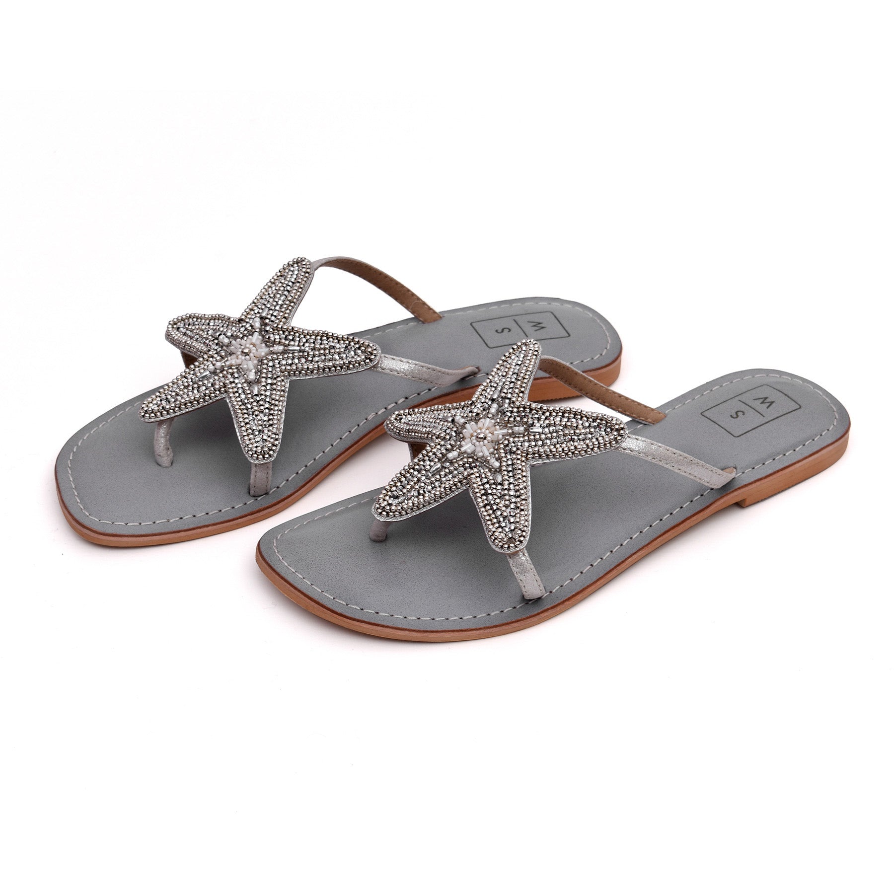 Lucy Silver Beaded Starfish Sandals