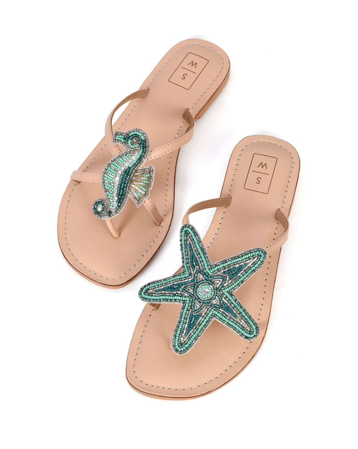 Larry Aqua & Silver Seahorse & Starfish Sandals
