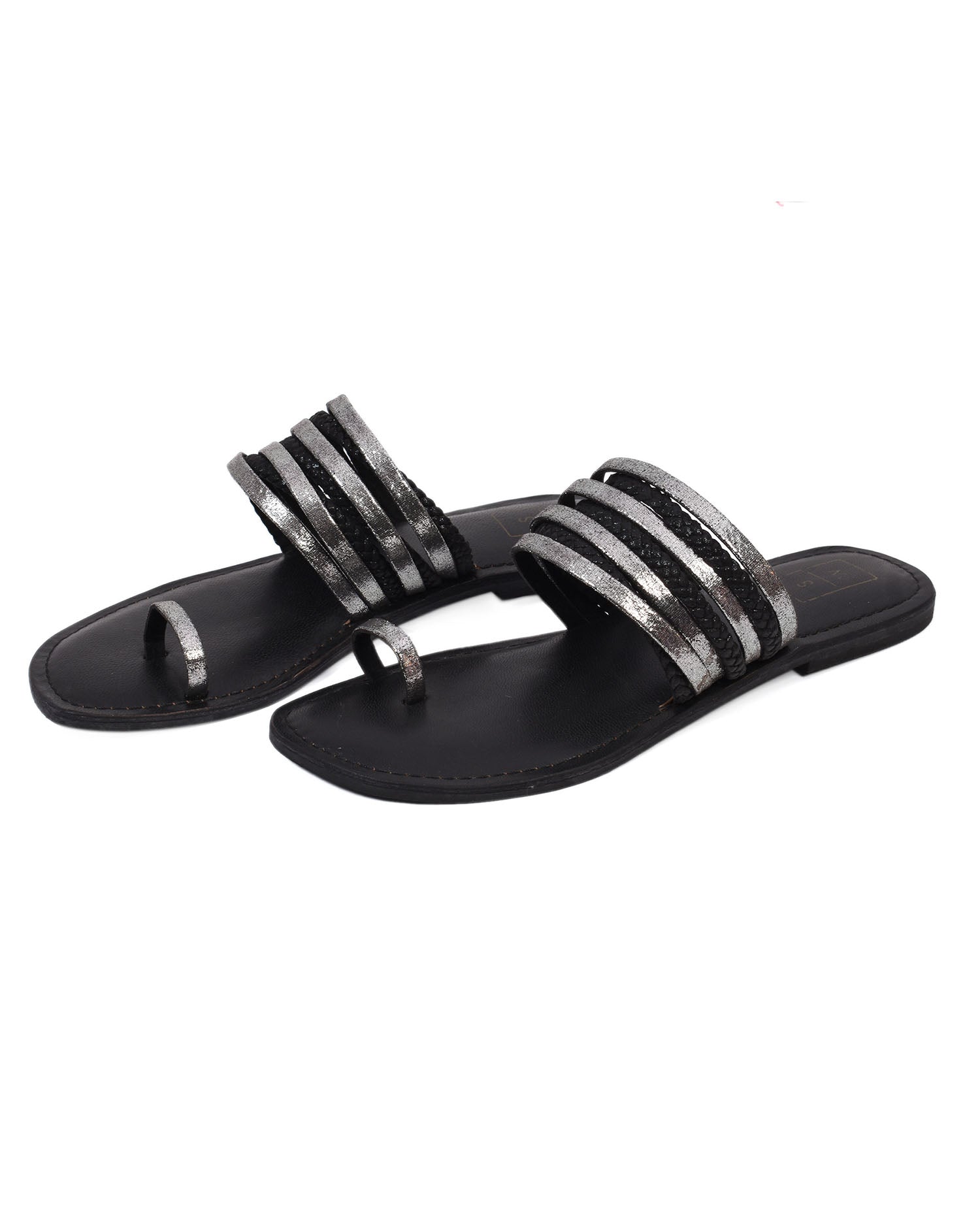 Nora Black Metallic Multi-Strap Sandals