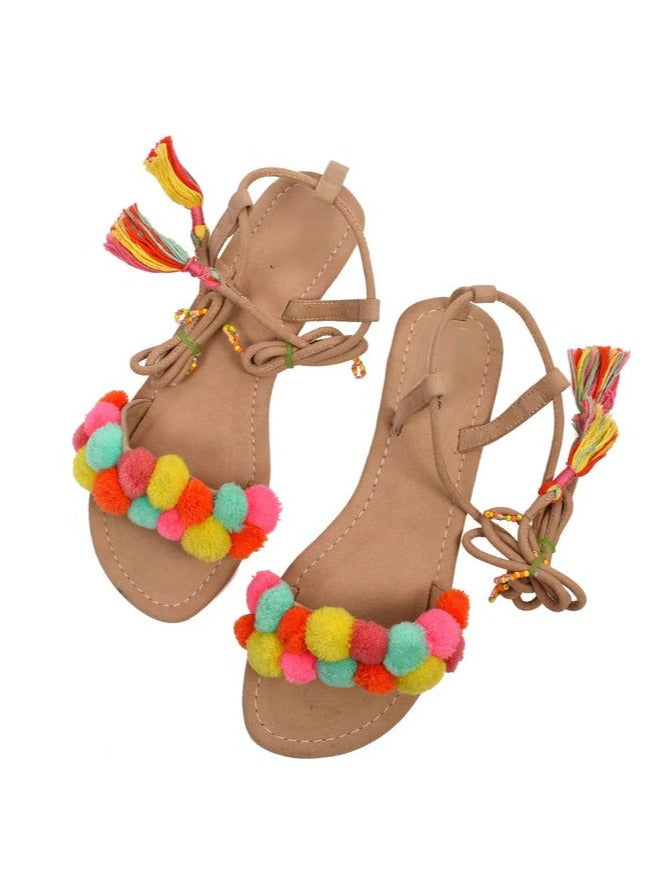 Tanya Multi-Coloured Tie-Up Sandals