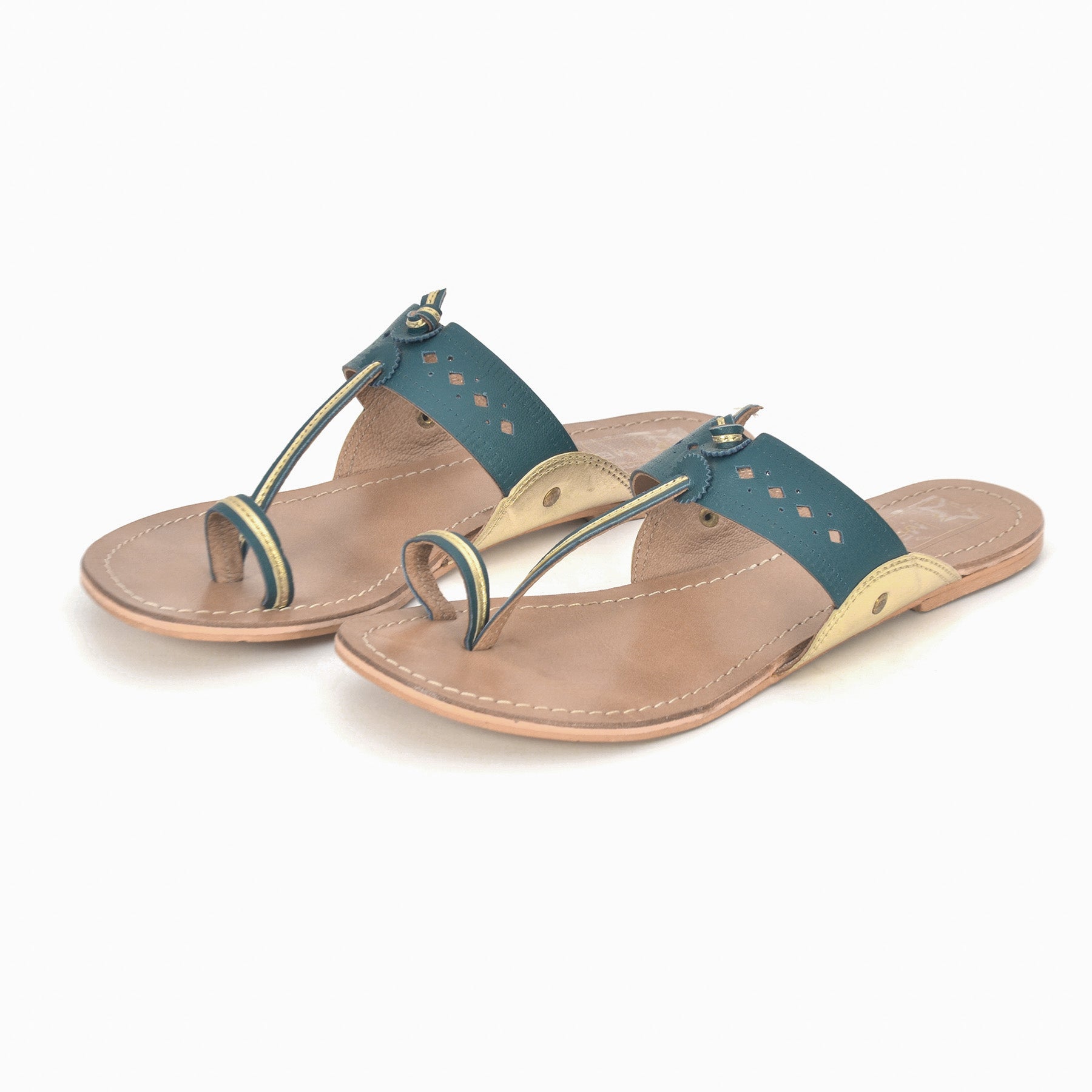 Zoe Teal & Gold Kolhapuri Chappal