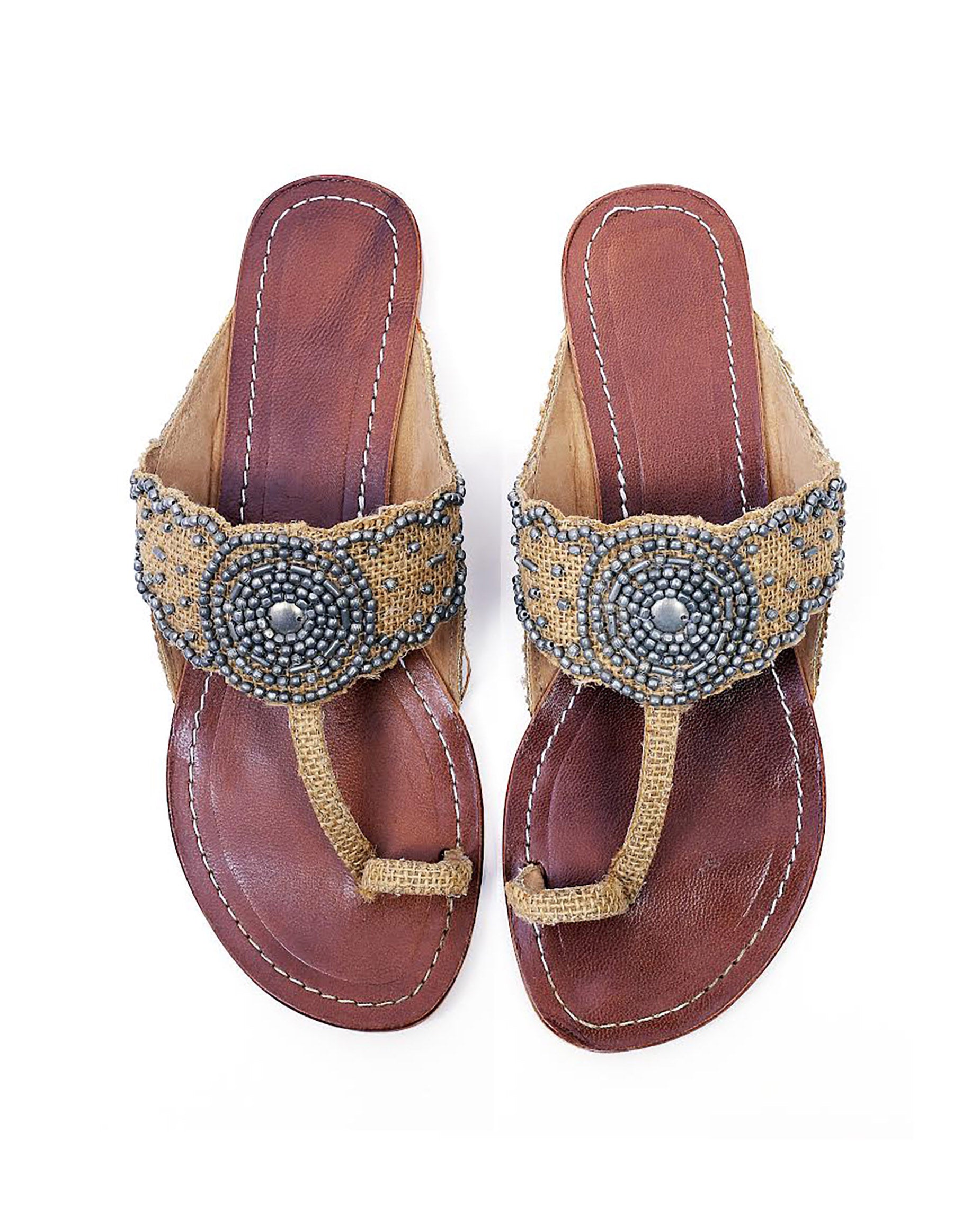 Ela Silver Embellished Jute Sandals