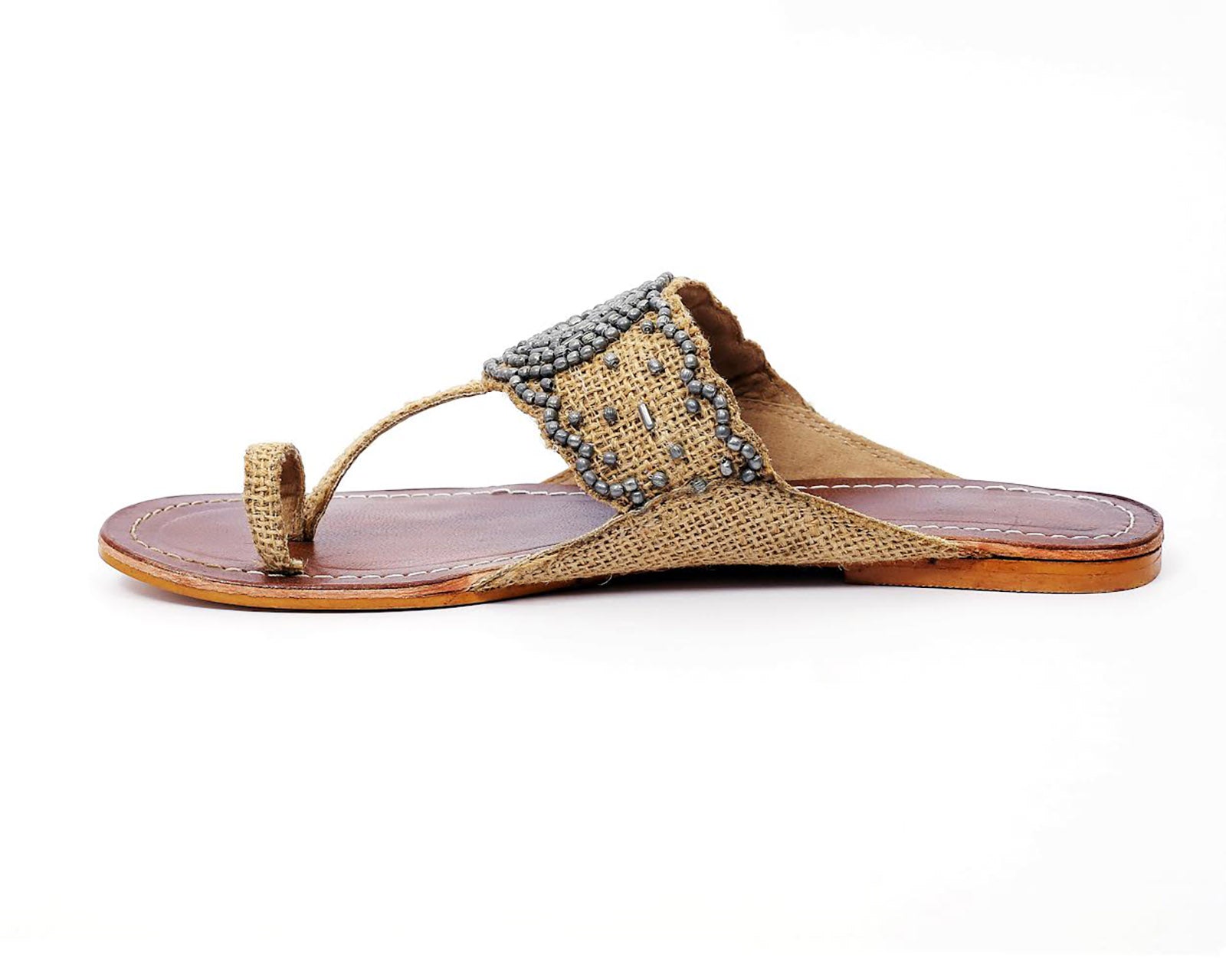 Ela Silver Embellished Jute Sandals