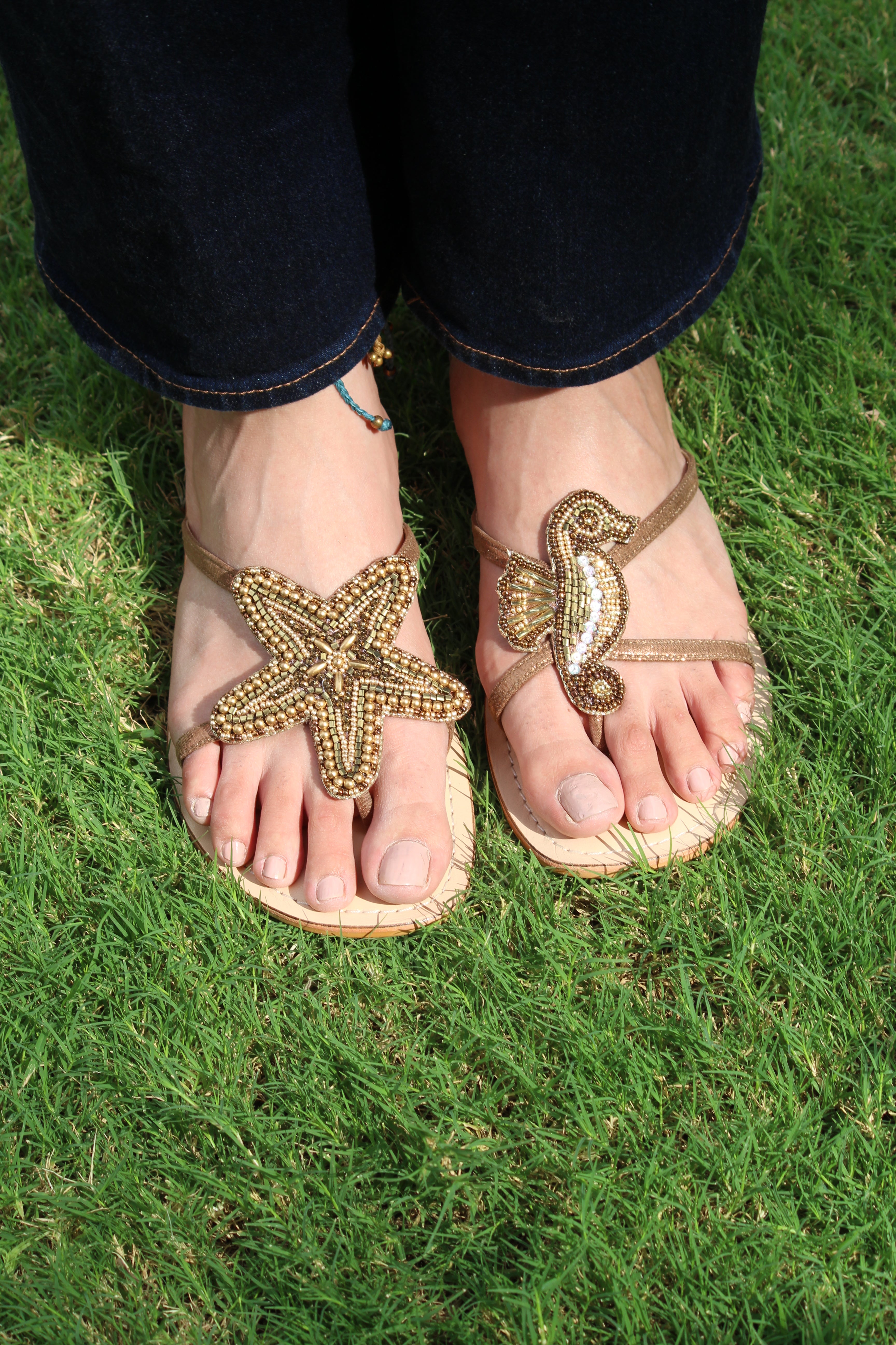 Larry Gold & Bronze Seahorse & Starfish Sandals