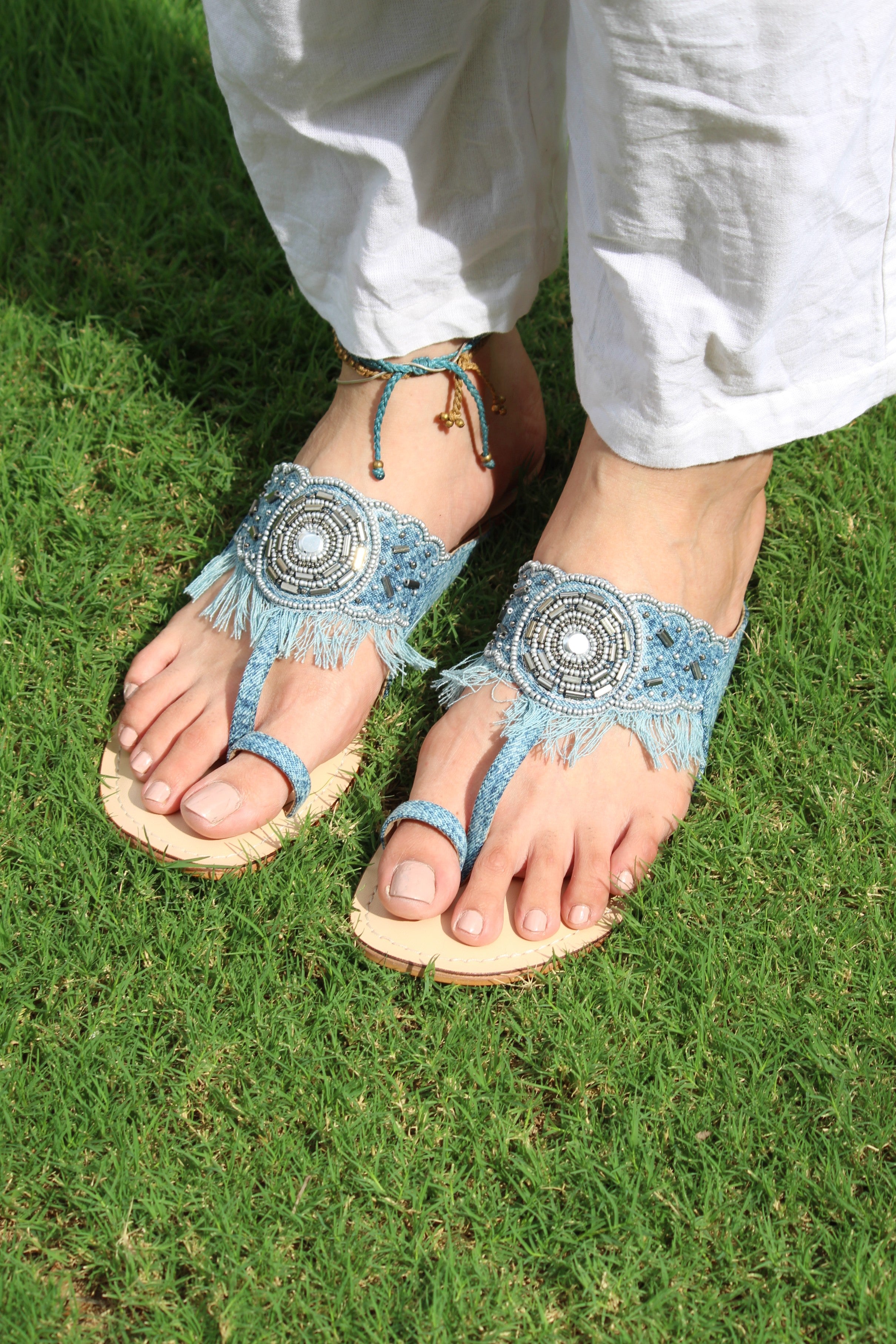 Gabby Frayed Denim Sandals
