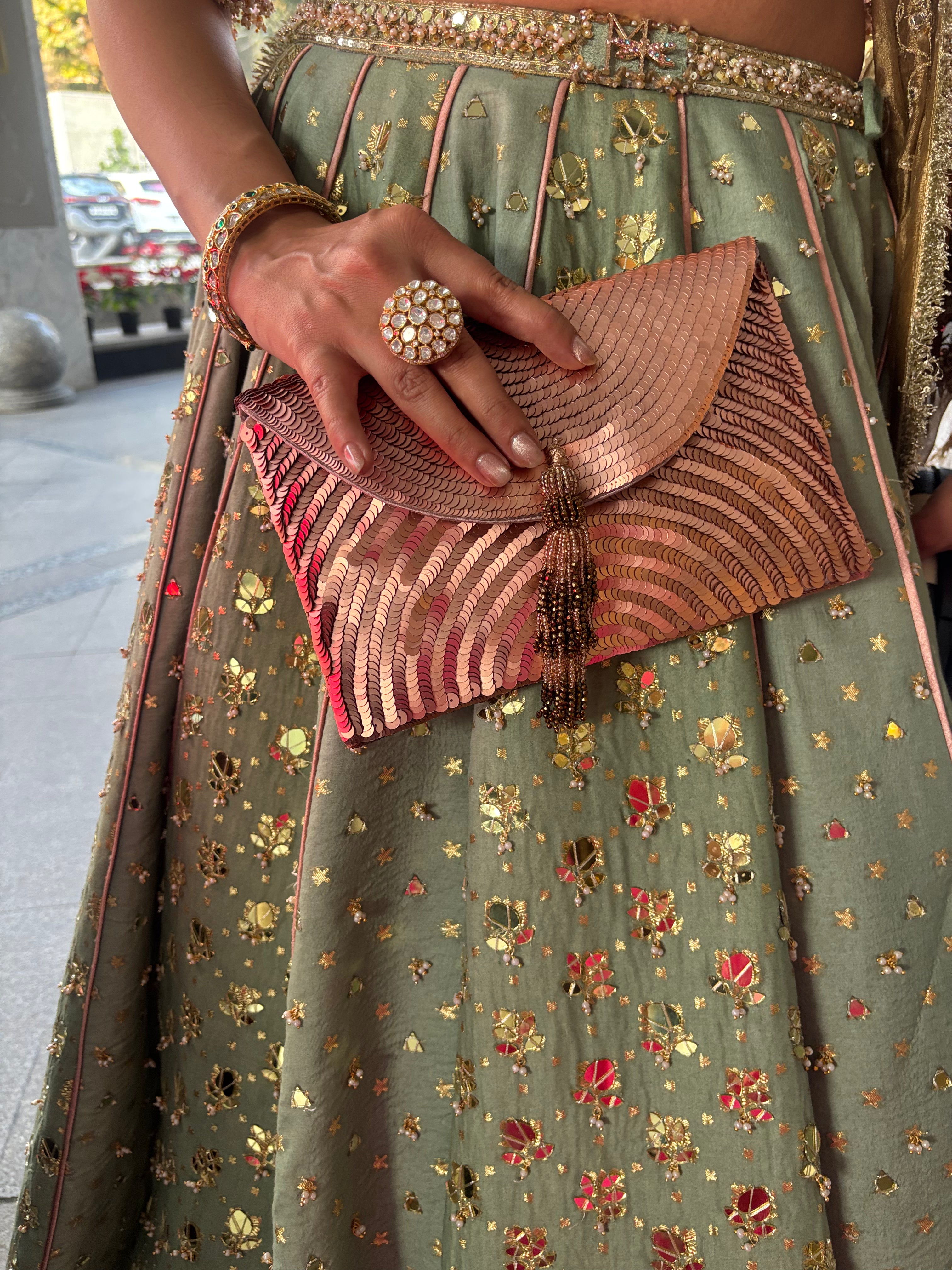 Gladys Rose Gold Sequin Clutch Bag