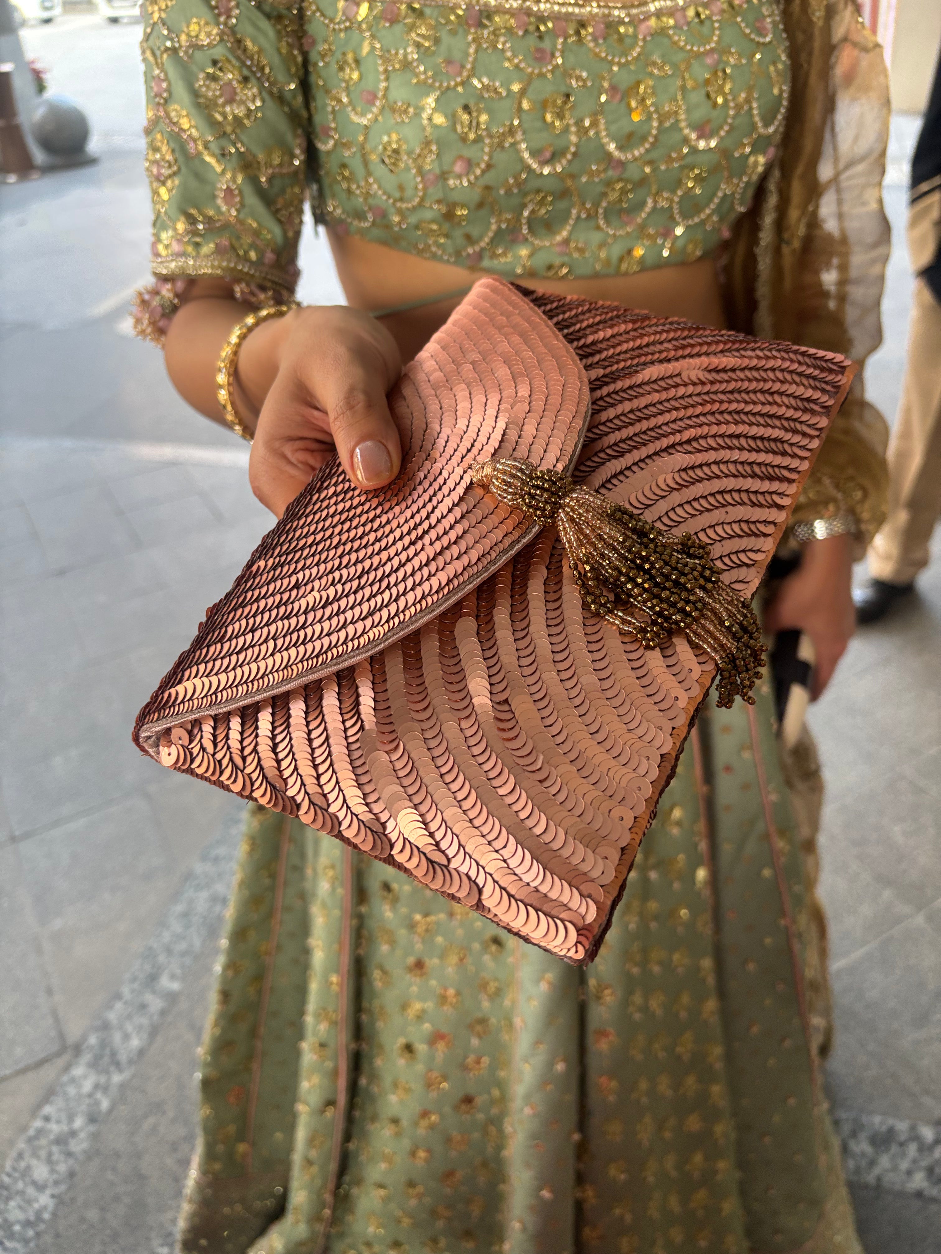 Gladys Rose Gold Sequin Clutch Bag